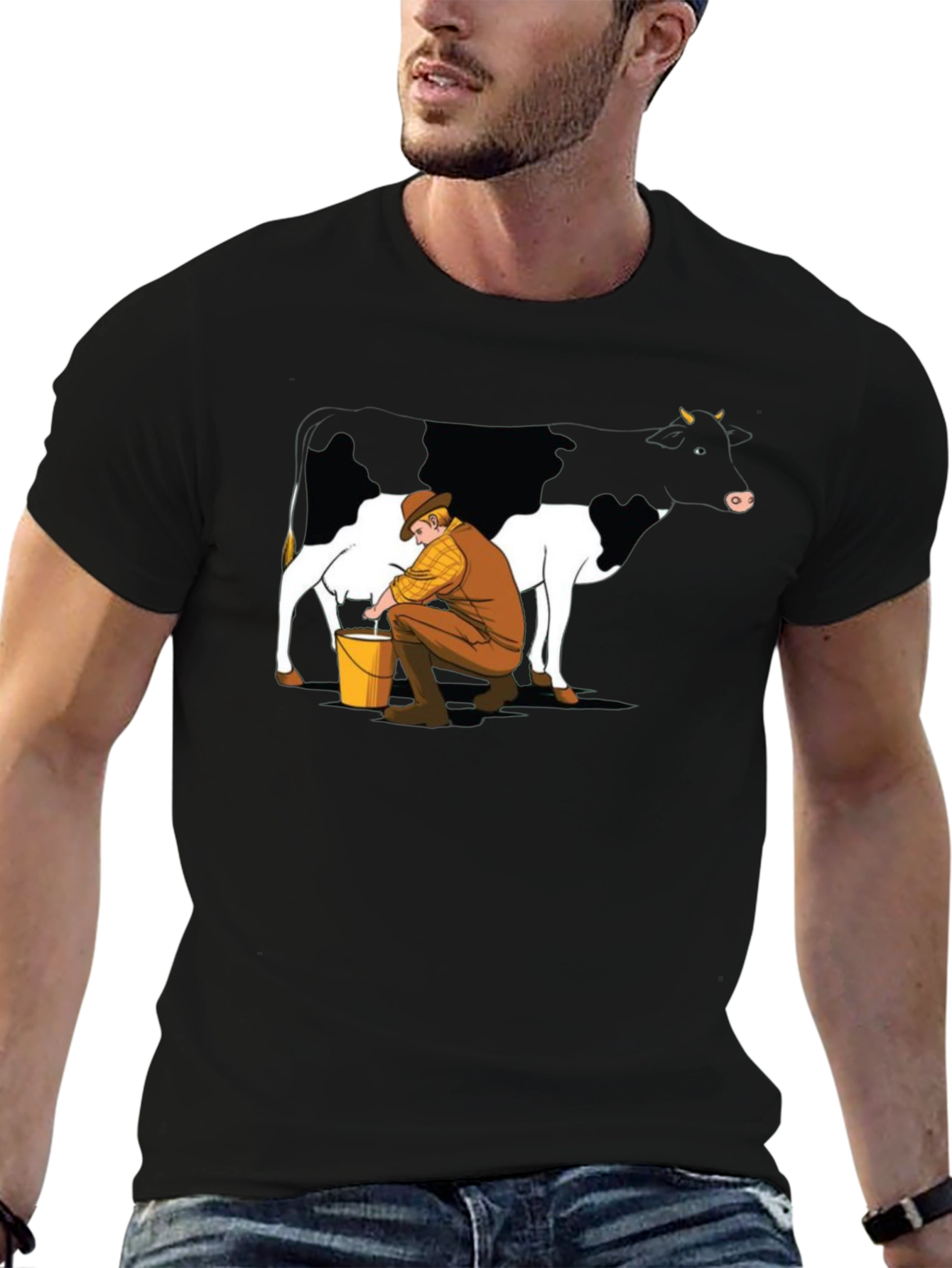 Cow Milking Graphic Tee - Black