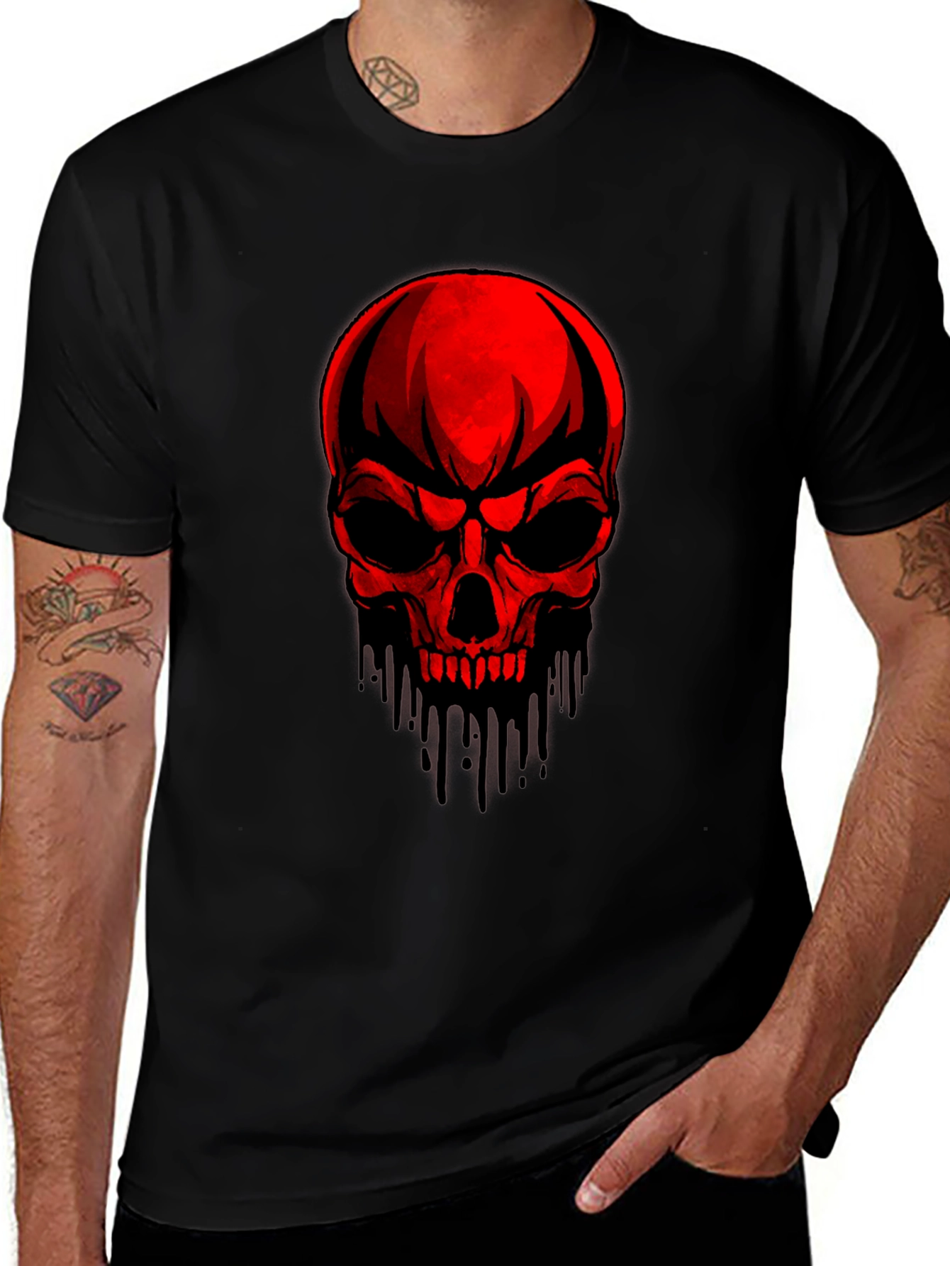 Red Skull Graphic Print Black T-Shirt
