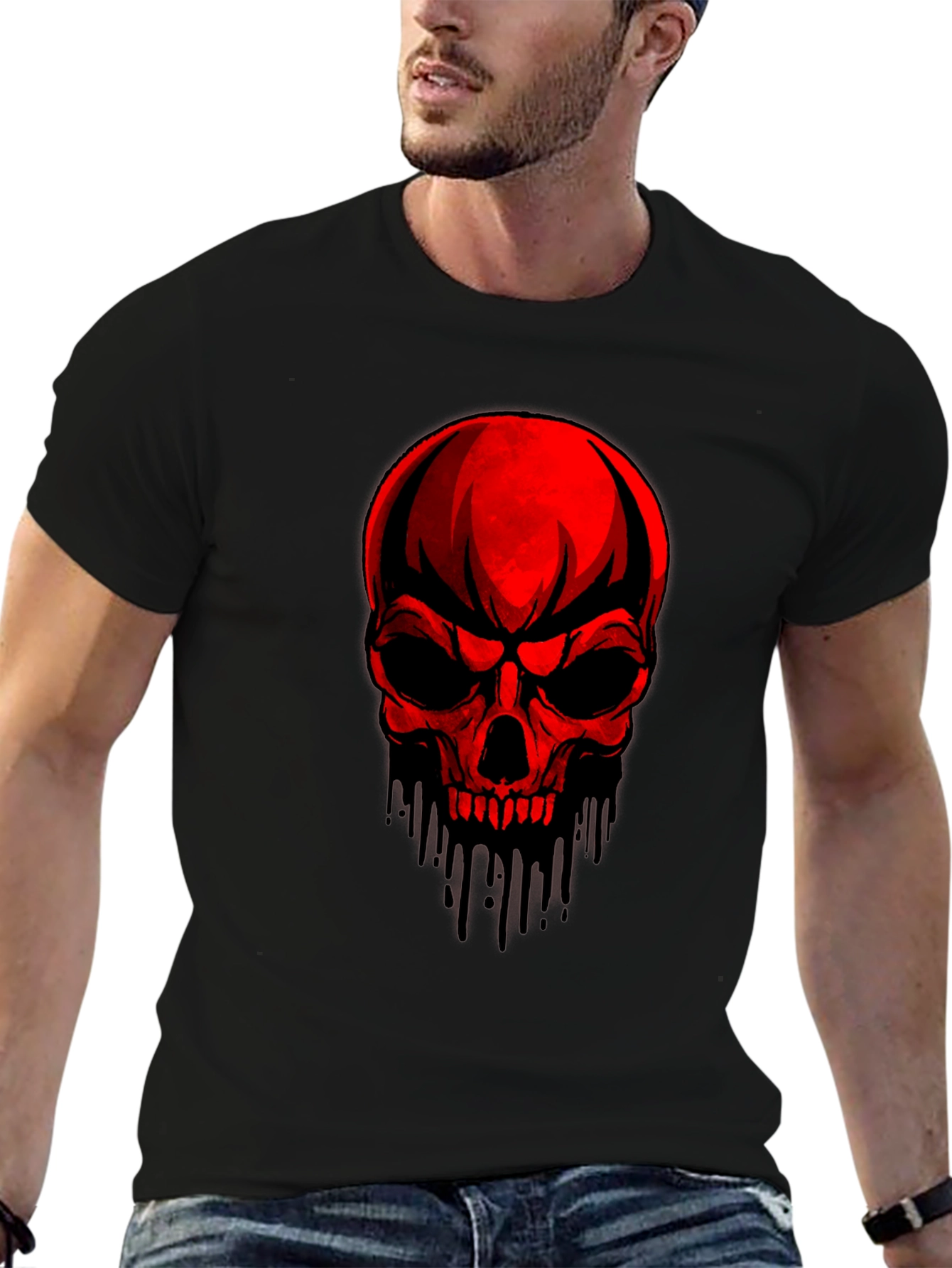 Red Skull Graphic Print Black T-Shirt
