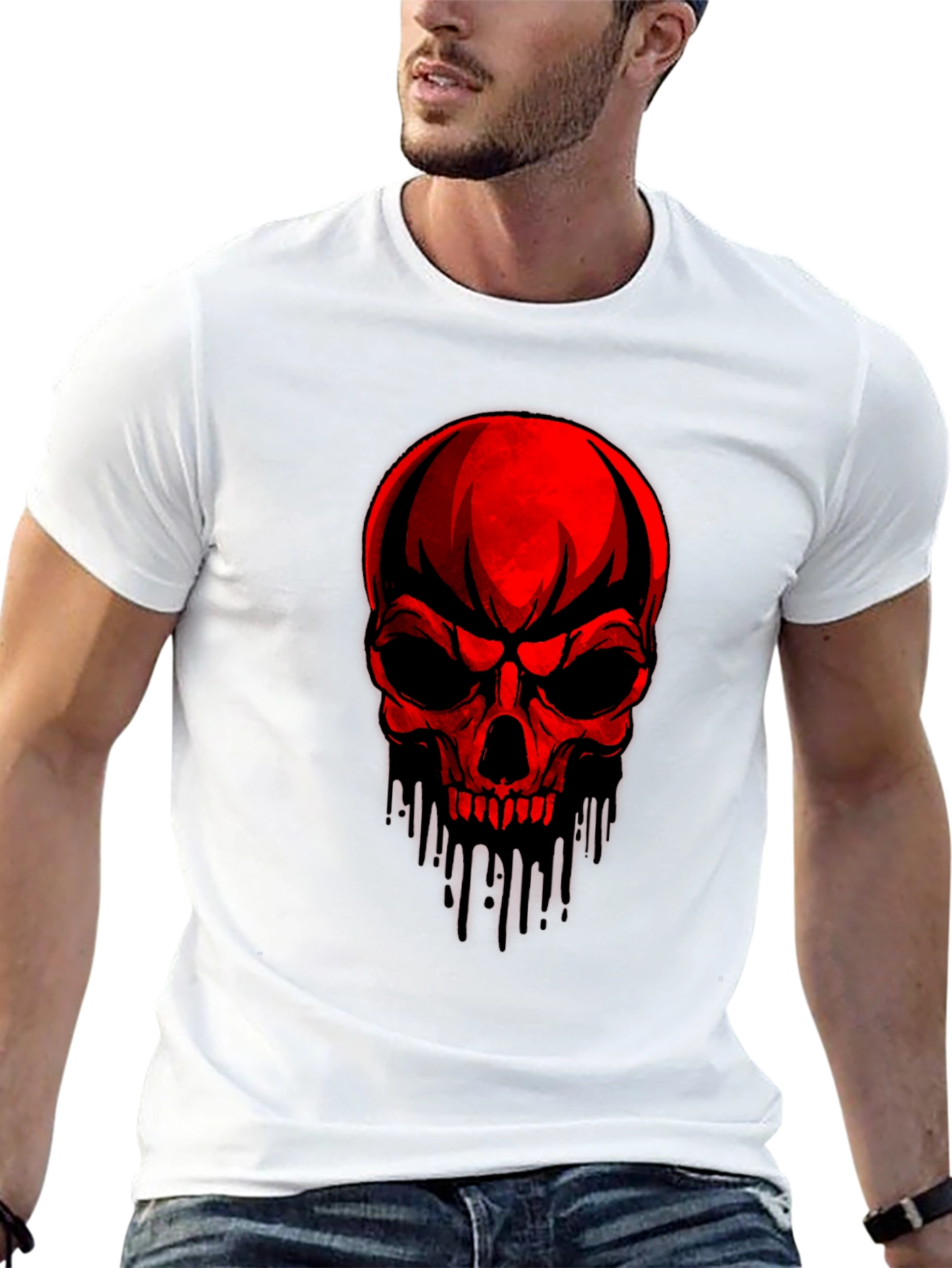 Red Skull Graphic Print Black T-Shirt