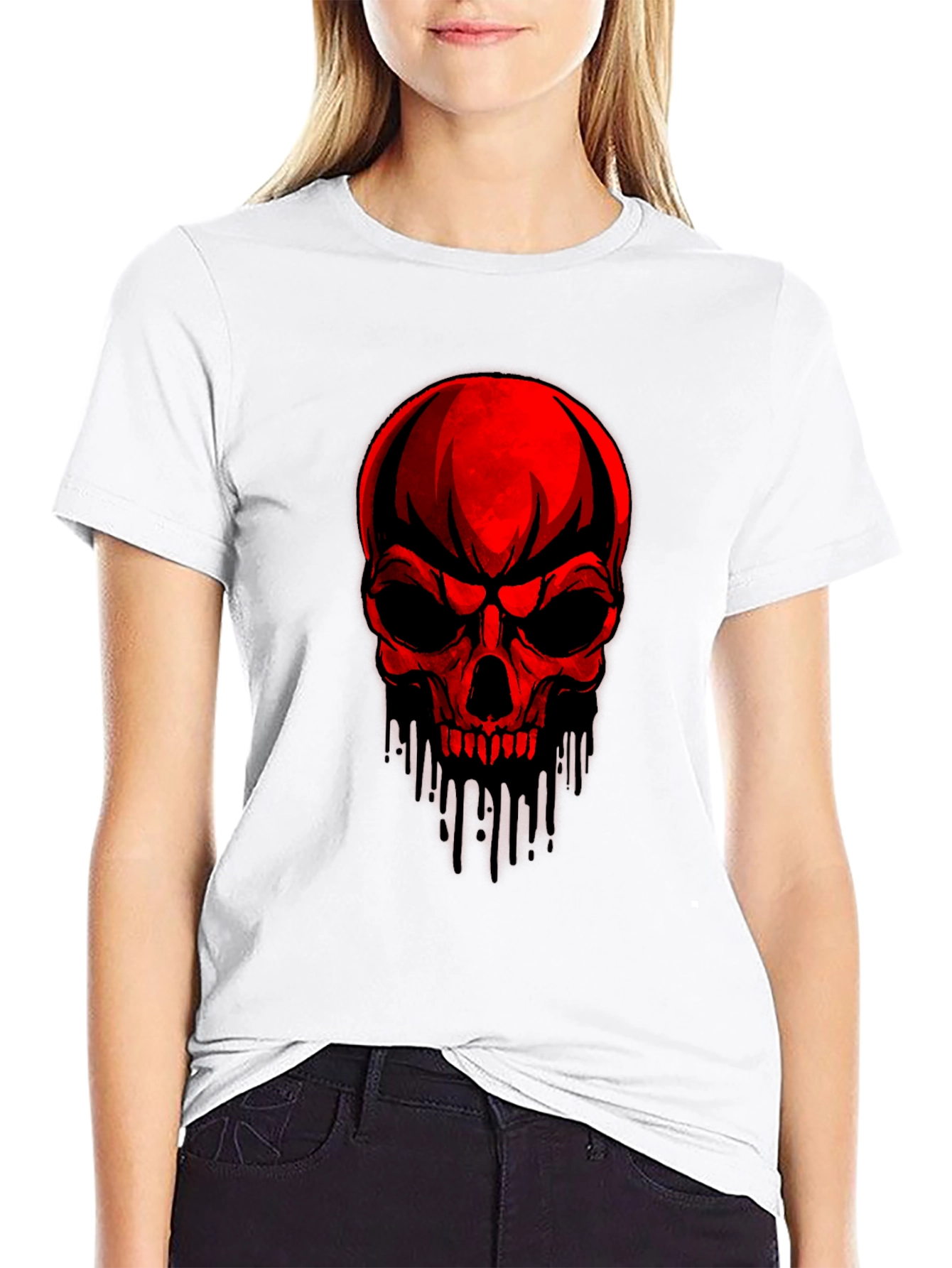 Red Skull Graphic Print Black T-Shirt