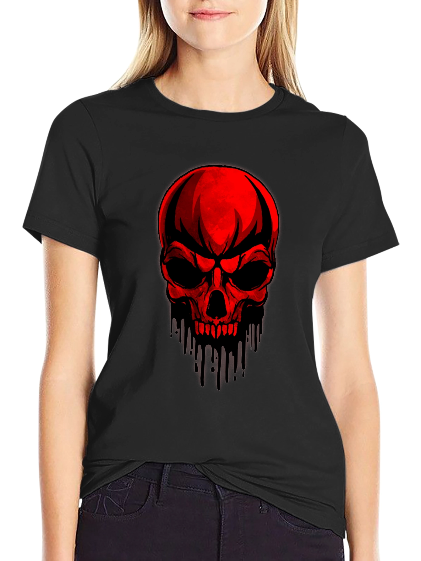Red Skull Graphic Print Black T-Shirt