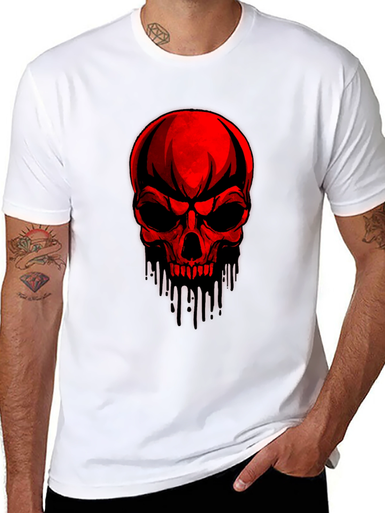 Red Skull Graphic Print Black T-Shirt