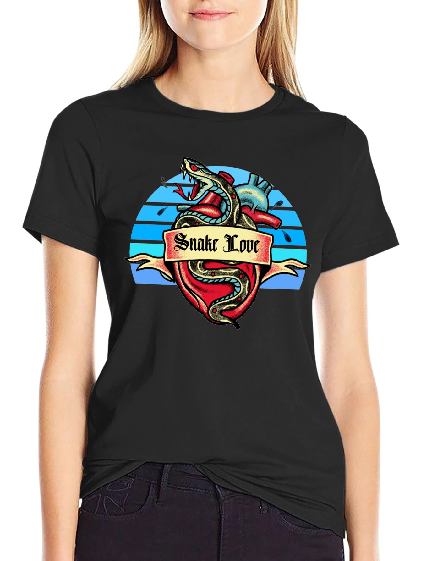 Snake Love Heart Graphic Tee - Black T-Shirt
