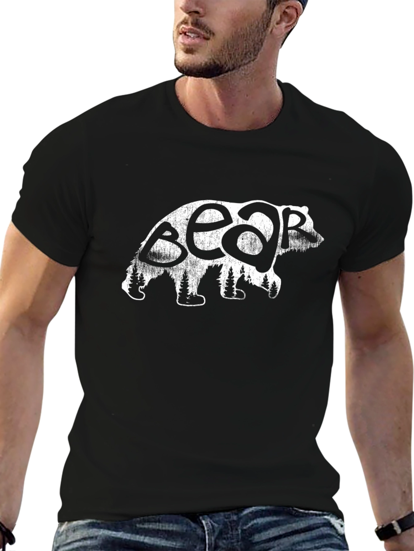 Bear Silhouette Graphic T-Shirt - Black