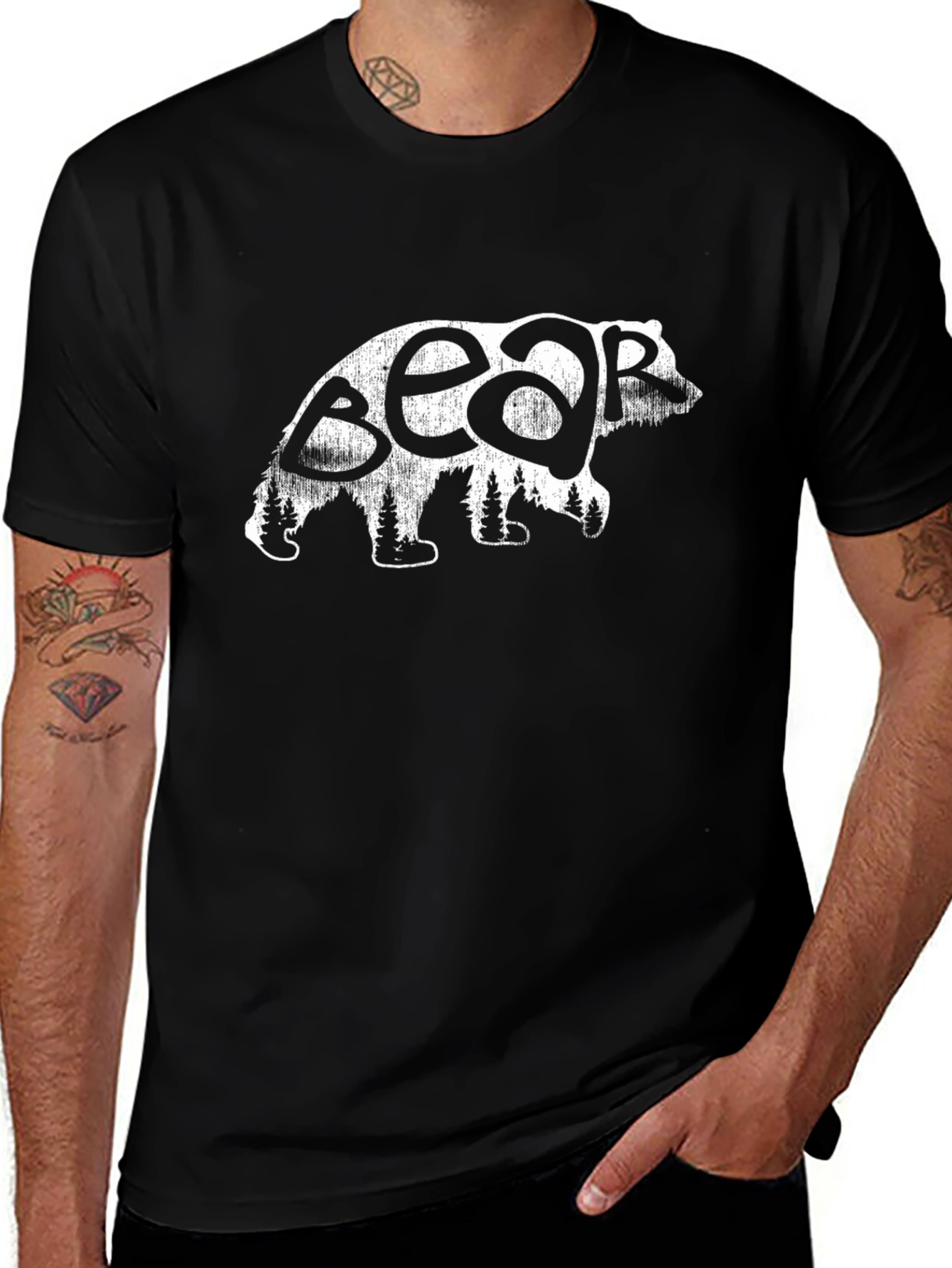 Bear Silhouette Graphic T-Shirt - Black