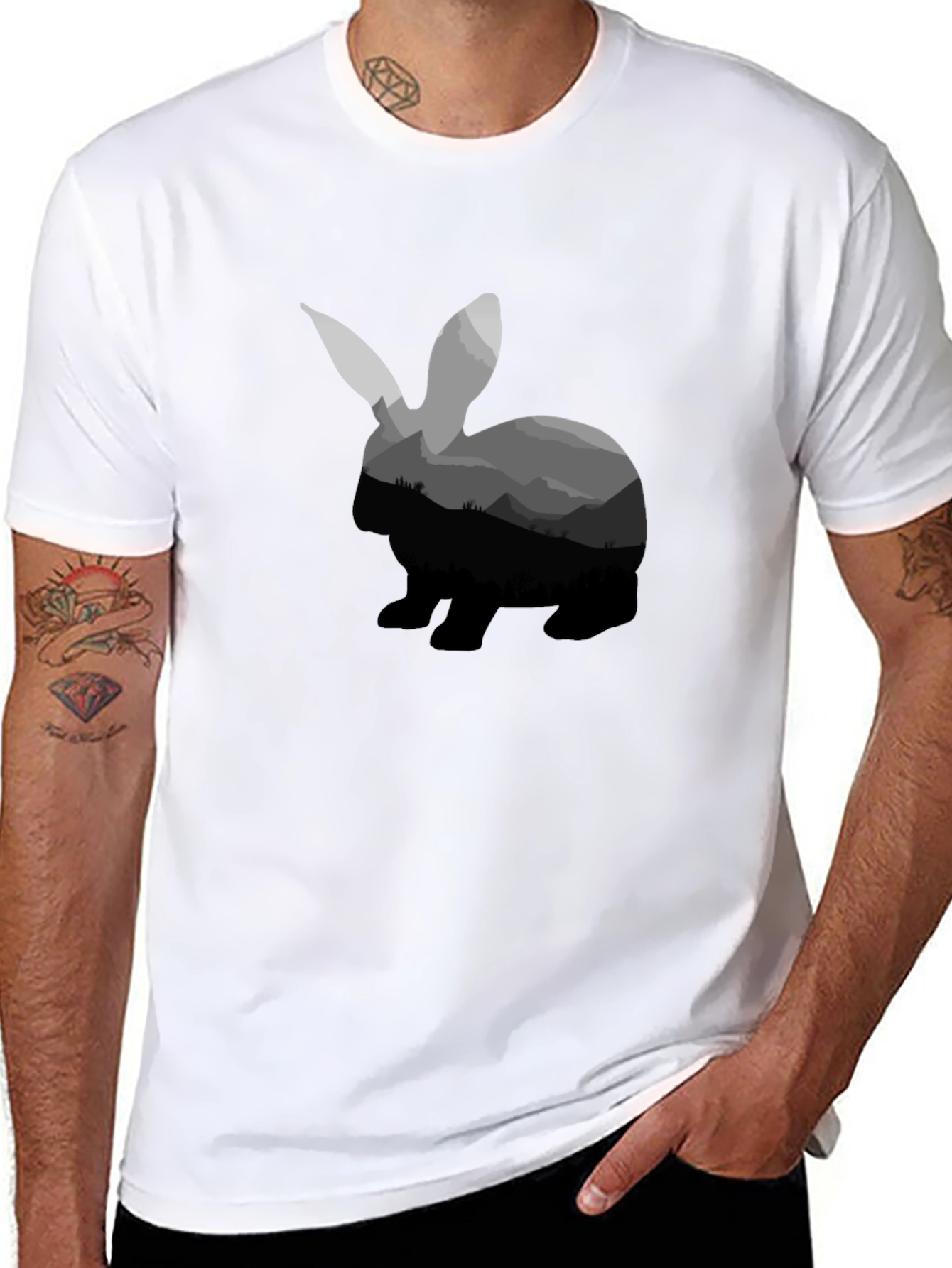 Rabbit Silhouette Graphic Tee - Black
