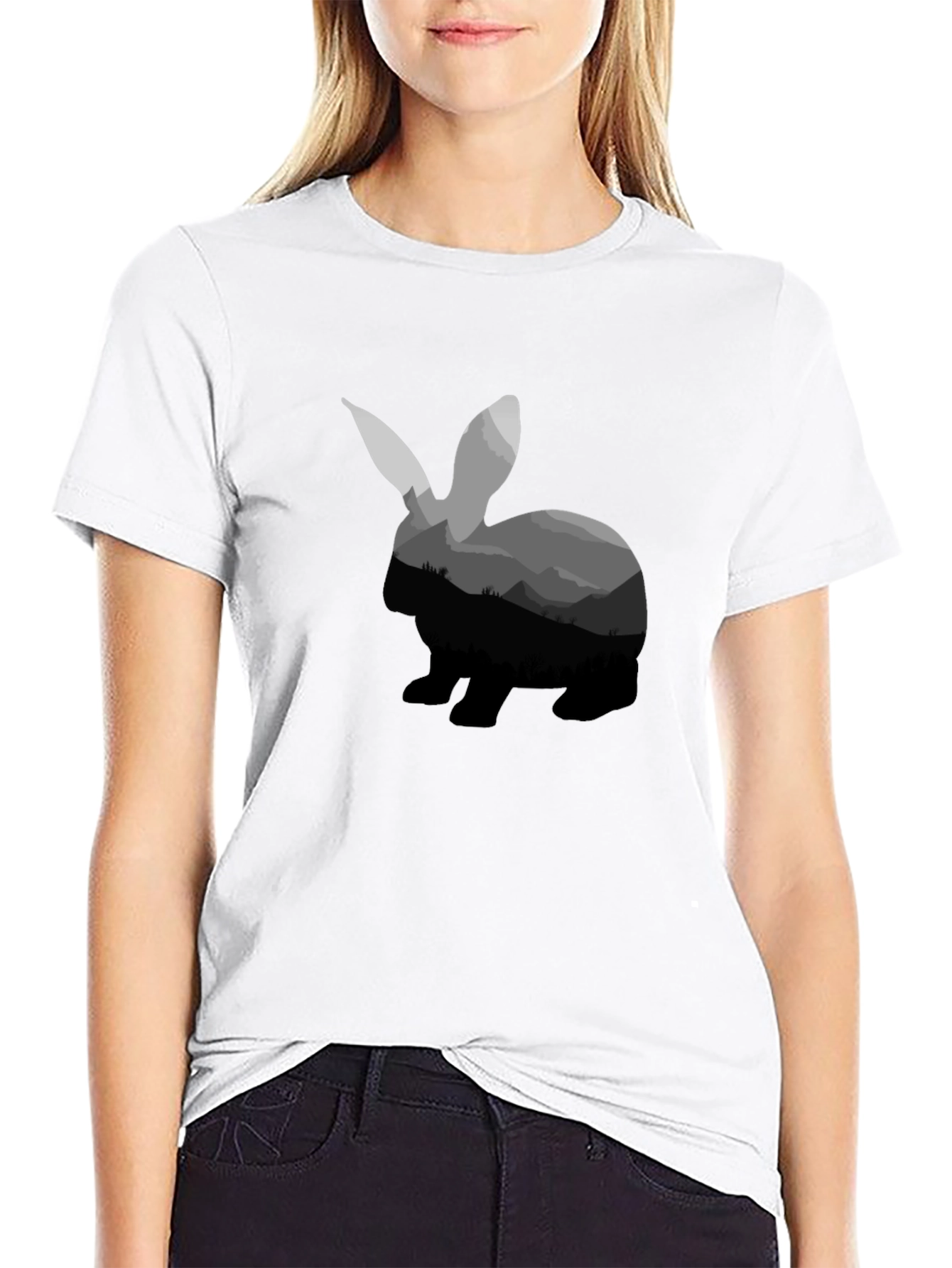 Rabbit Silhouette Graphic Tee - Black