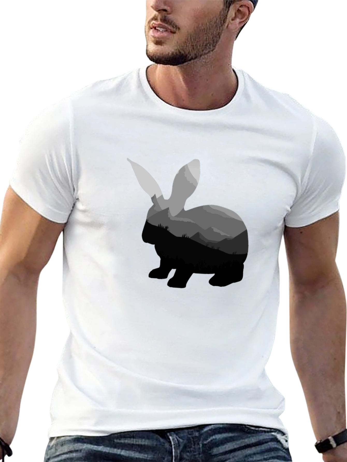 Rabbit Silhouette Graphic Tee - Black