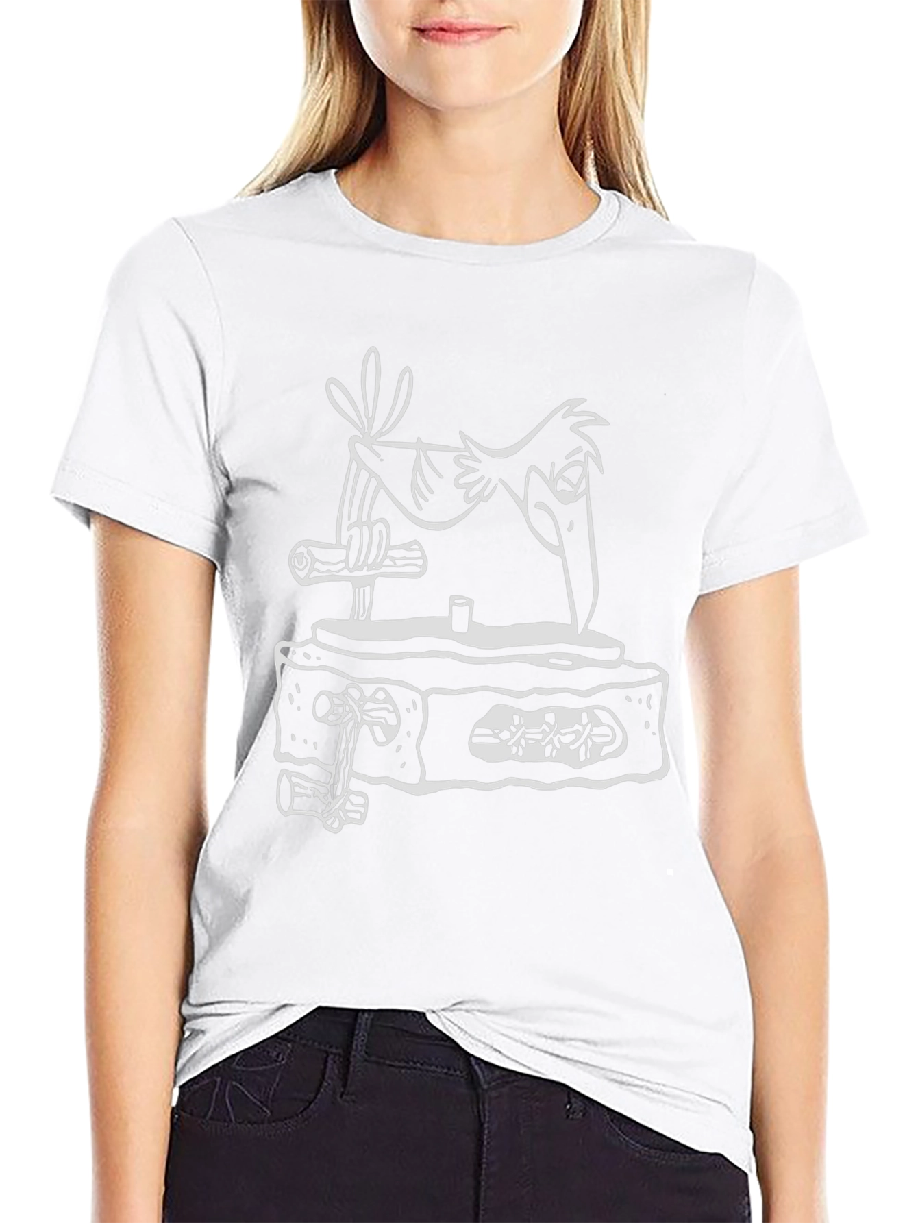 Cartoon Bird Graphic Tee - Black Cotton Shirt