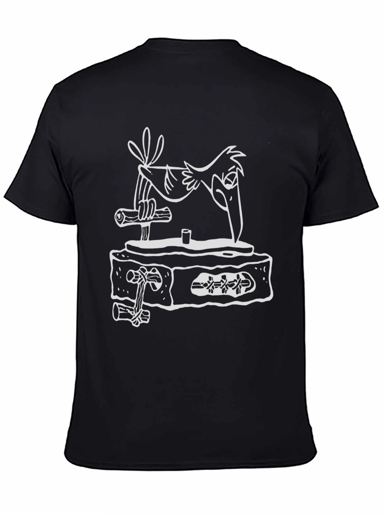 Cartoon Bird Graphic Tee - Black Cotton Shirt