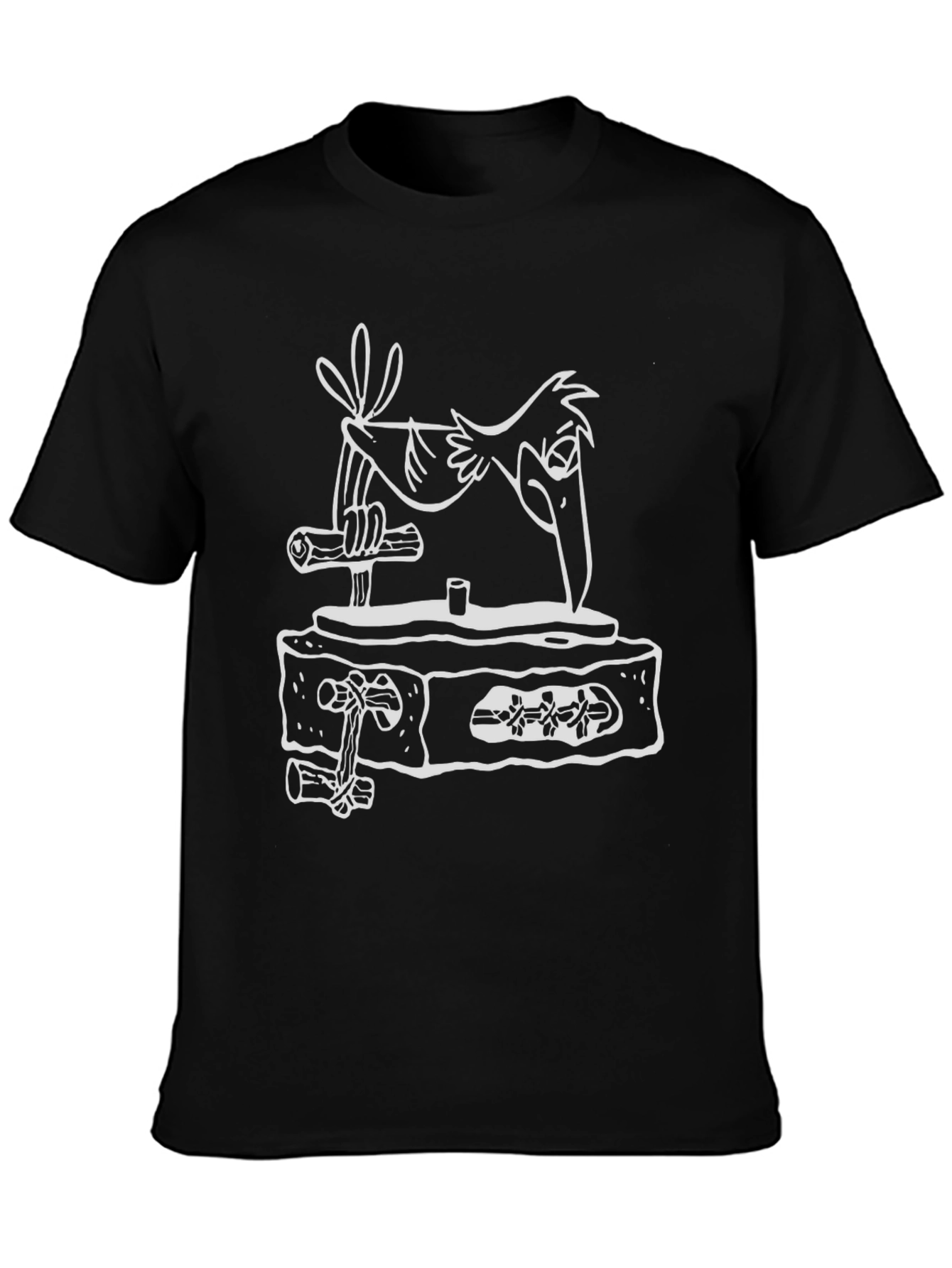 Cartoon Bird Graphic Tee - Black Cotton Shirt