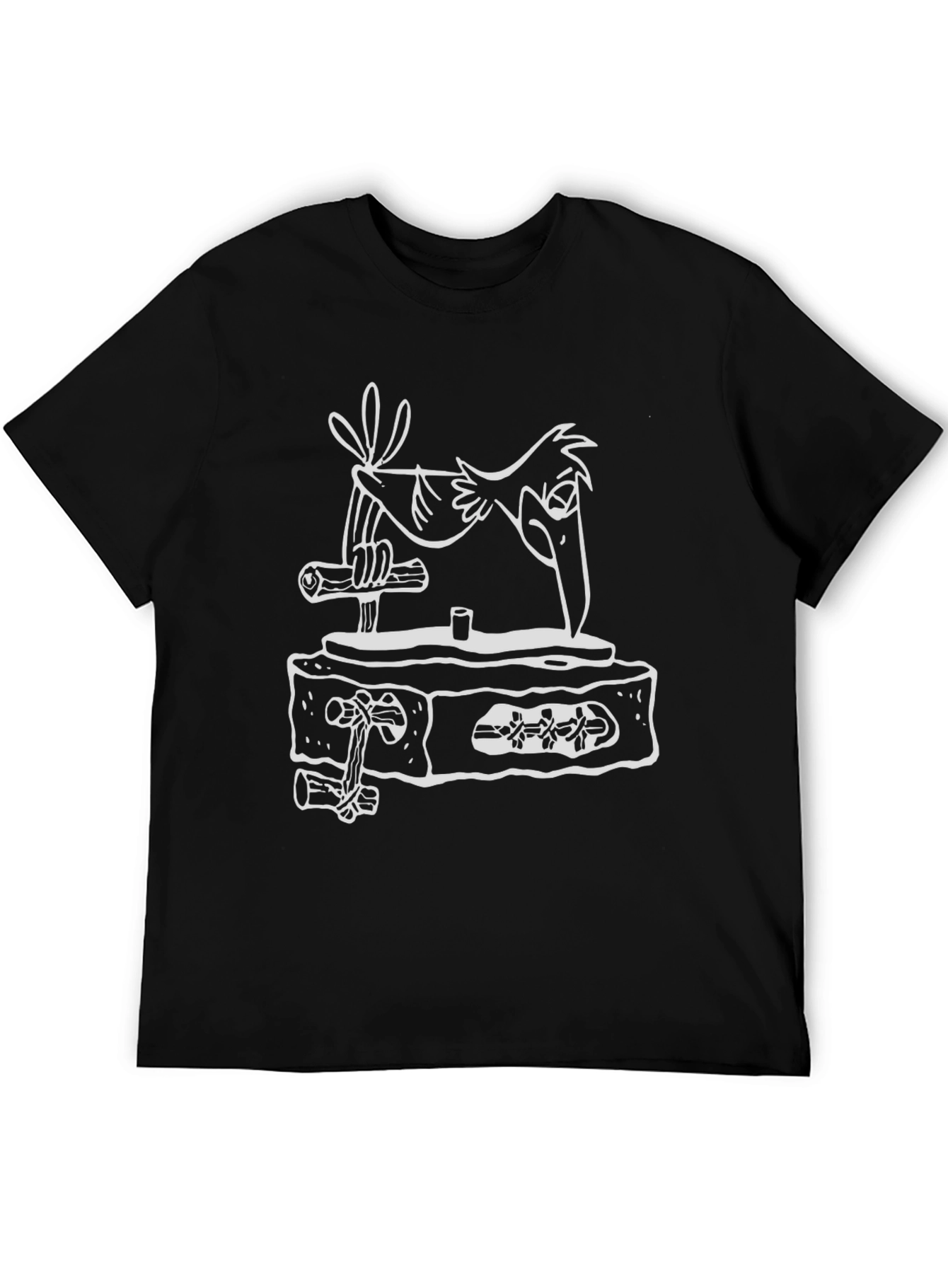 Cartoon Bird Graphic Tee - Black Cotton Shirt