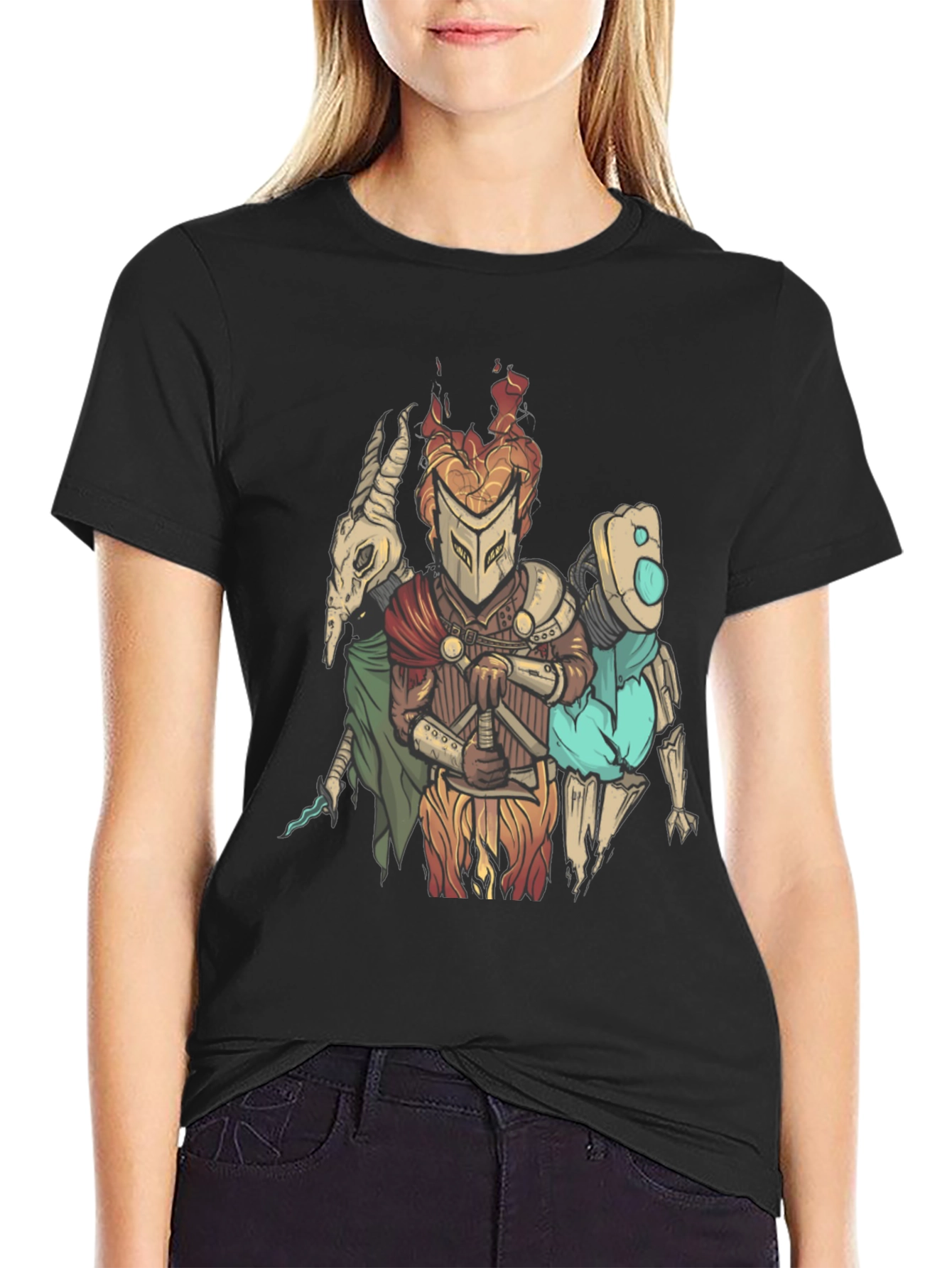 Fantasy Character Graphic Print Black T-Shirt