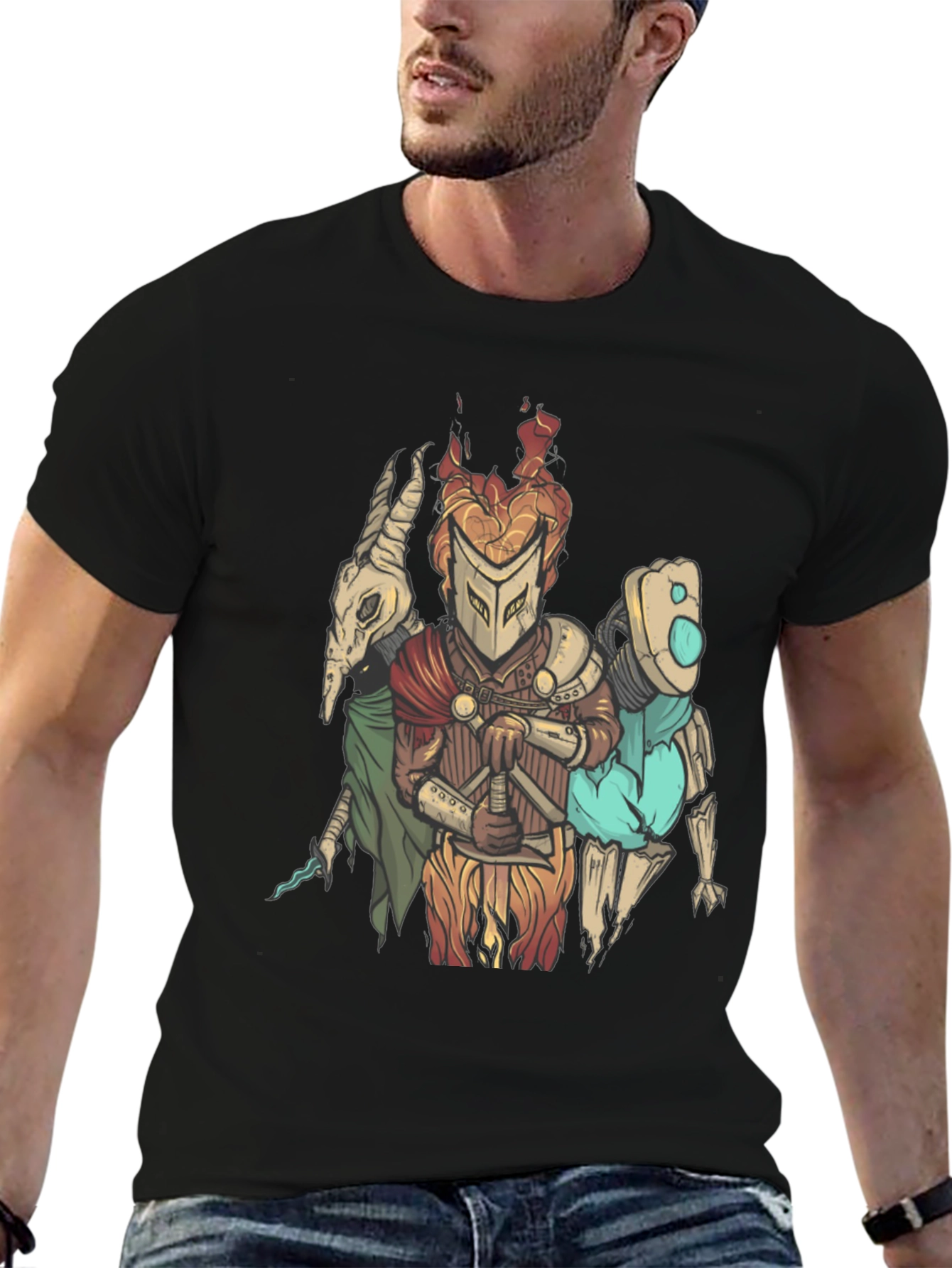 Fantasy Character Graphic Print Black T-Shirt
