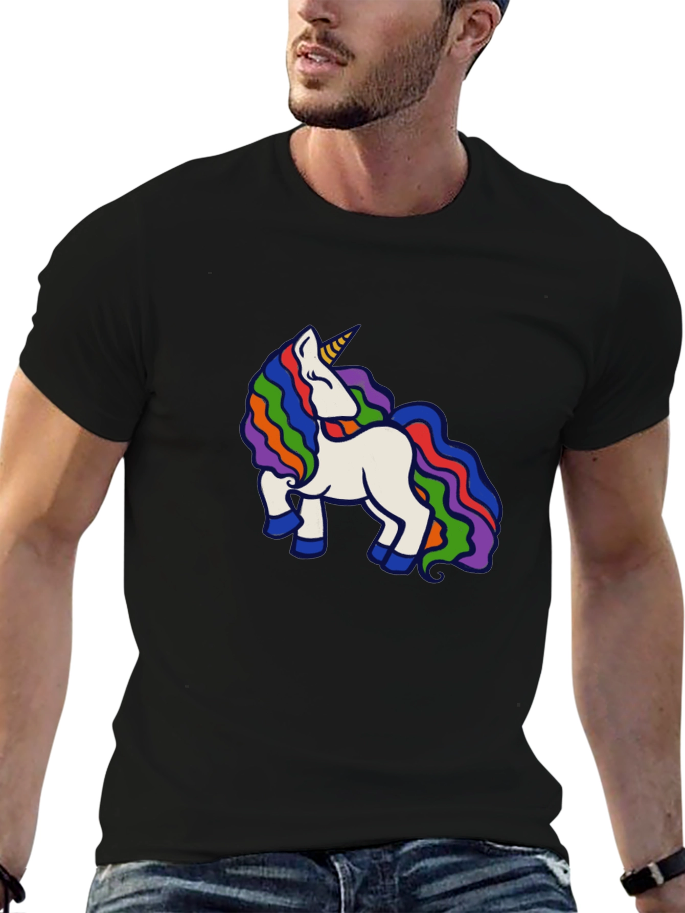 Rainbow Unicorn Black T-Shirt