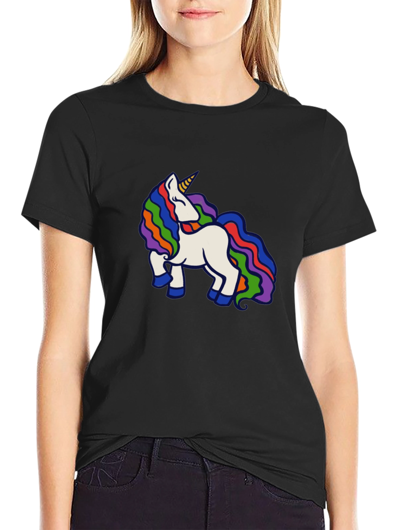 Rainbow Unicorn Black T-Shirt