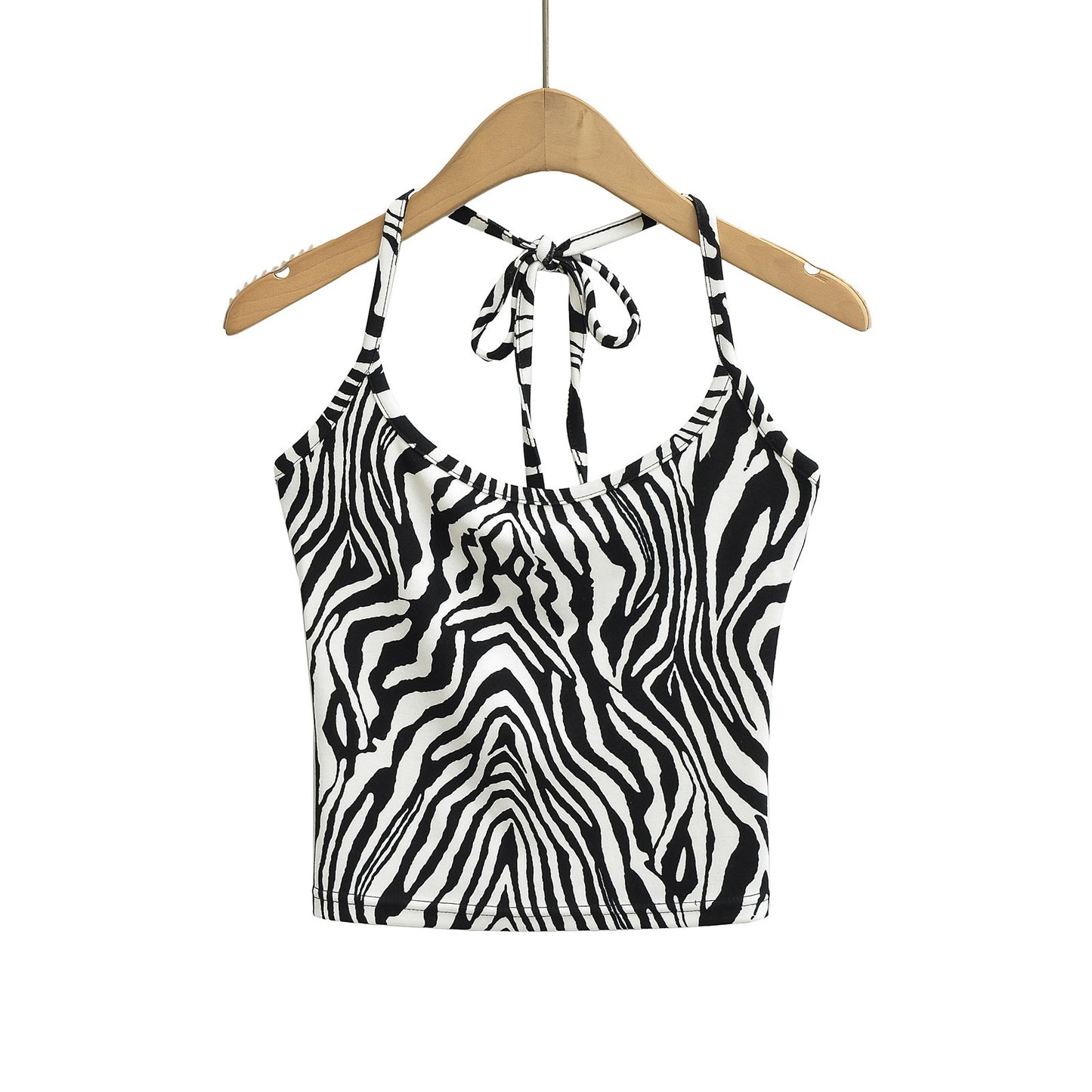 Two piece leopard print halter top+drawstring low waisted shorts