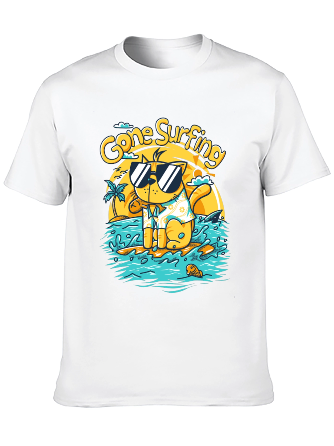 Gone Surfing Cat Graphic T-Shirt