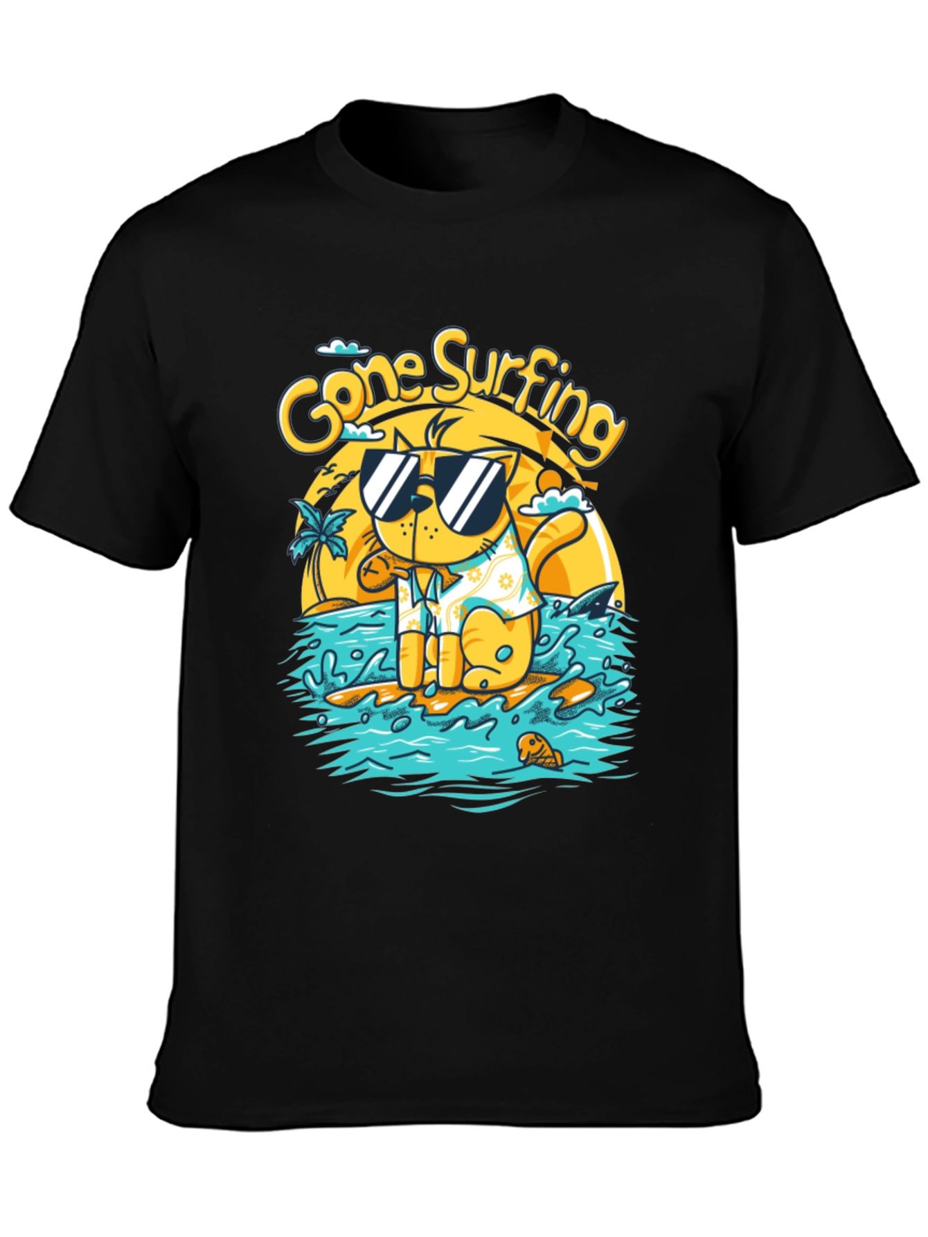 Gone Surfing Cat Graphic T-Shirt