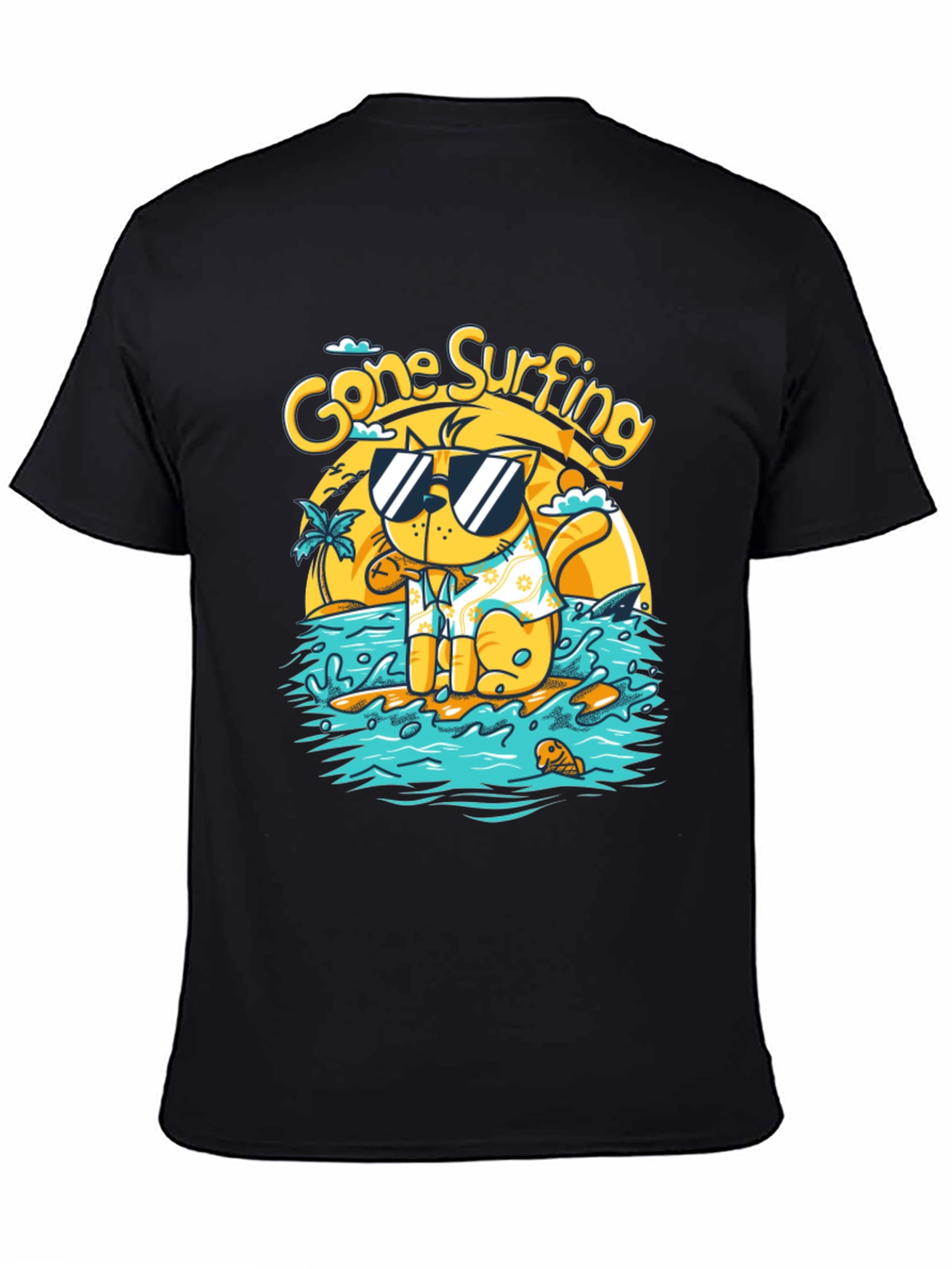 Gone Surfing Cat Graphic T-Shirt