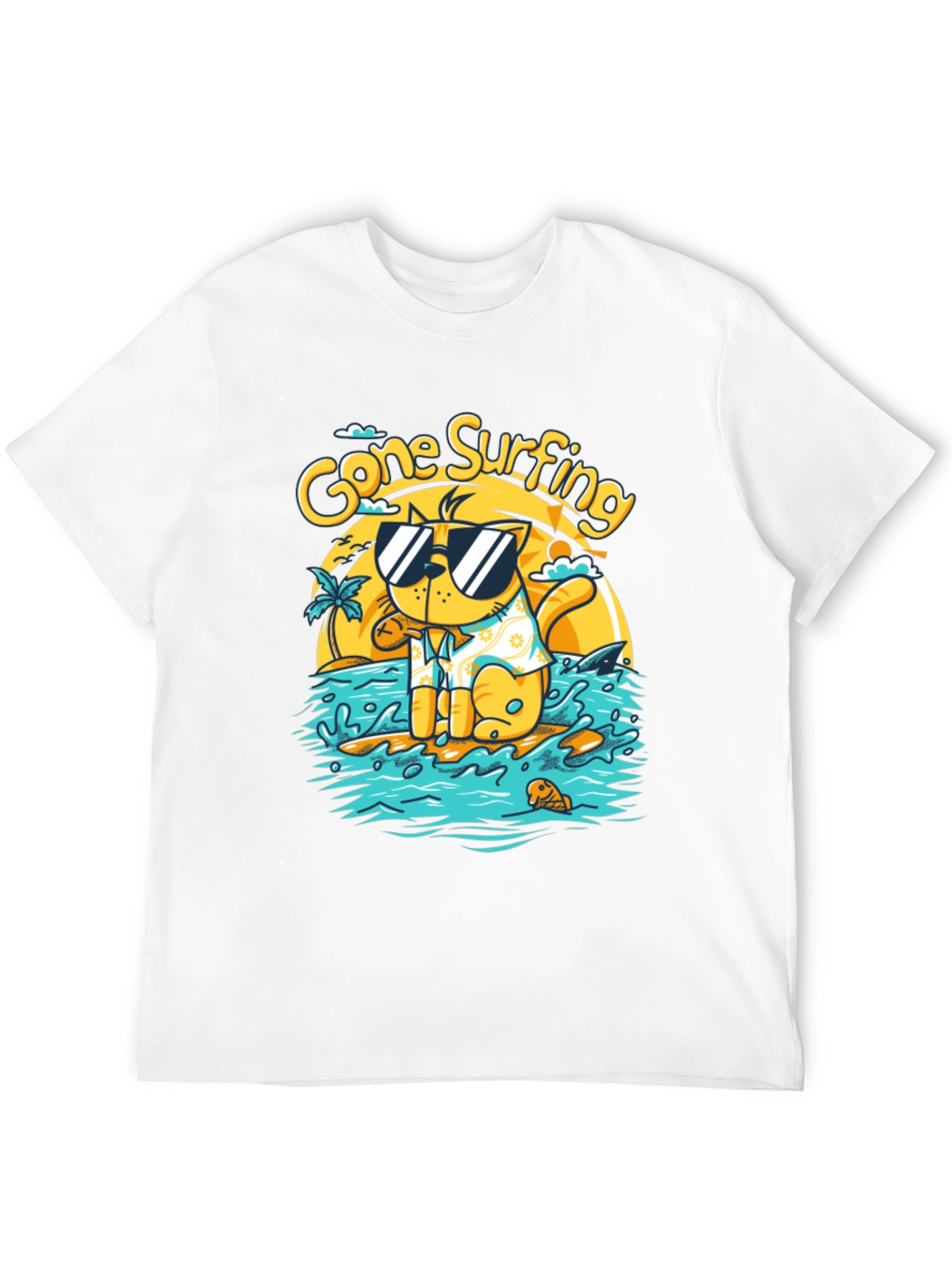 Gone Surfing Cat Graphic T-Shirt