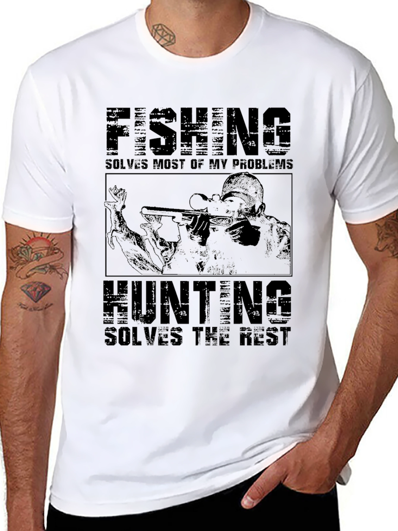 Fishing and Hunting Graphic Print Tee