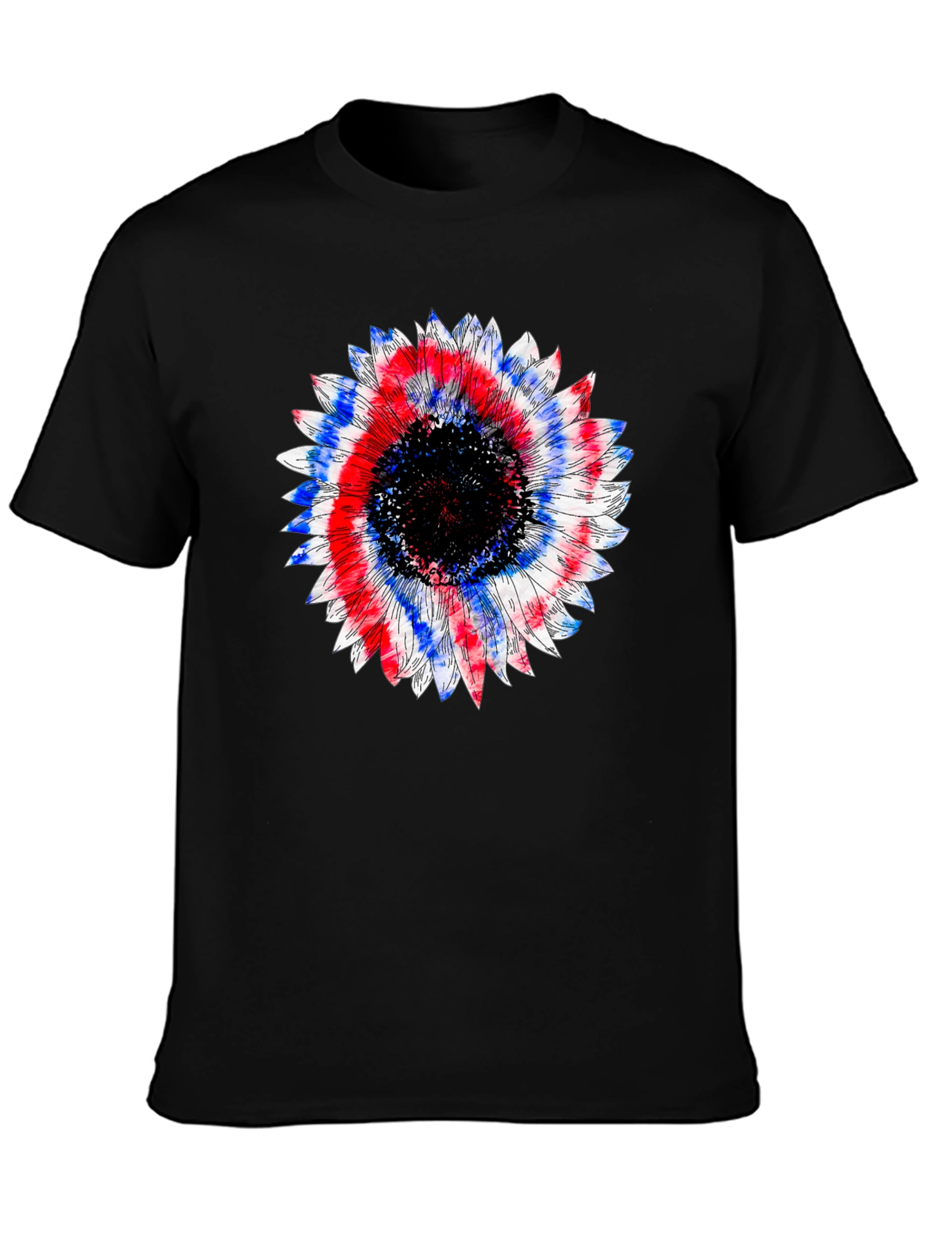 Patriotic Sunflower Graphic Tee - Black Cotton T-Shirt