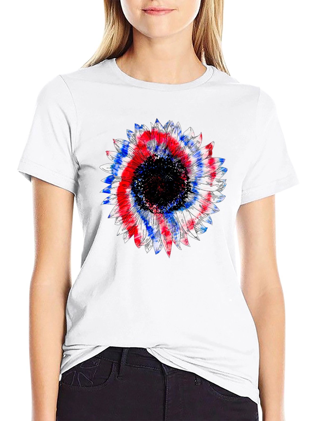 Patriotic Sunflower Graphic Tee - Black Cotton T-Shirt