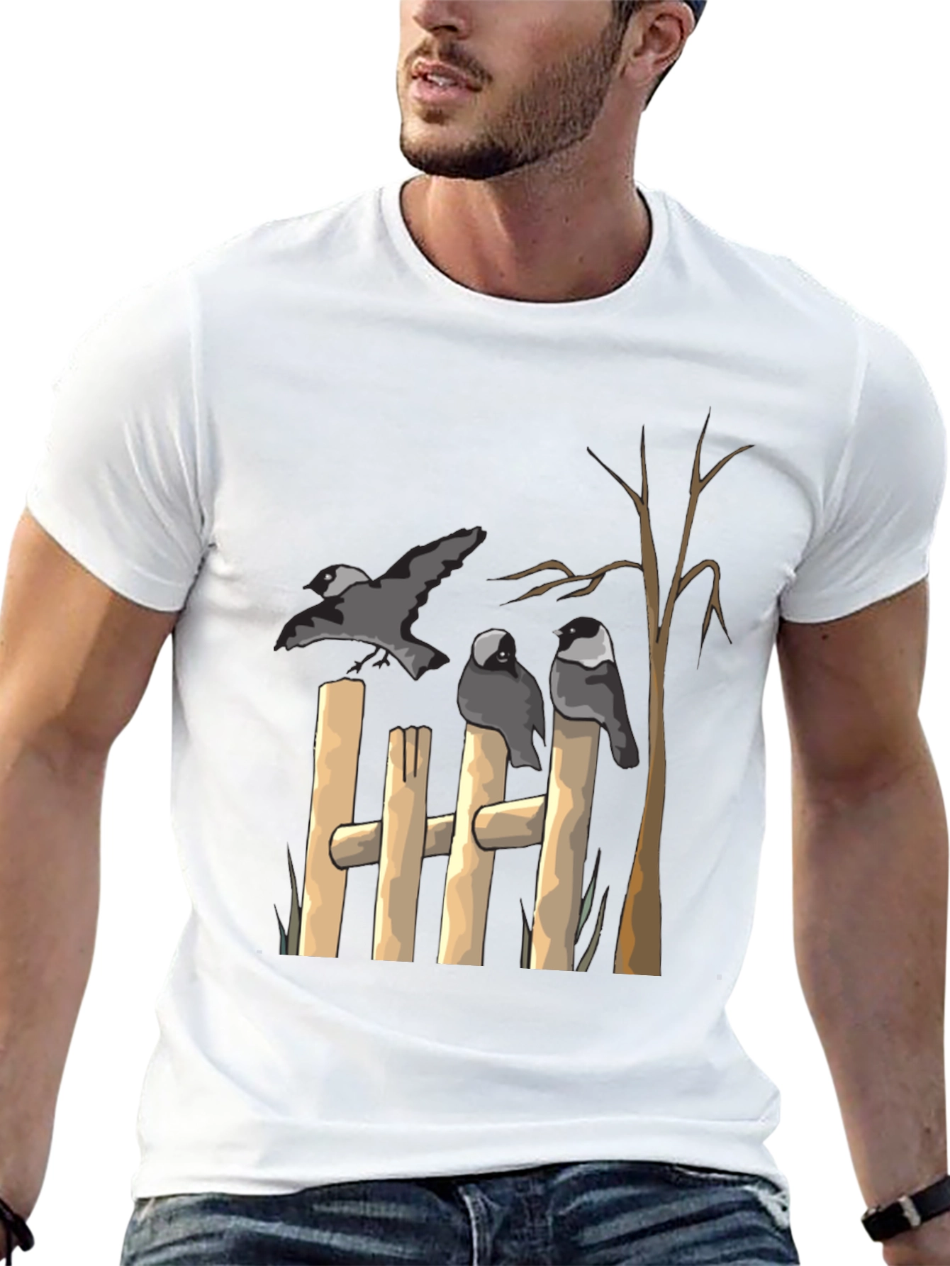 Crow Fence Graphic Tee - Black Cotton T-Shirt