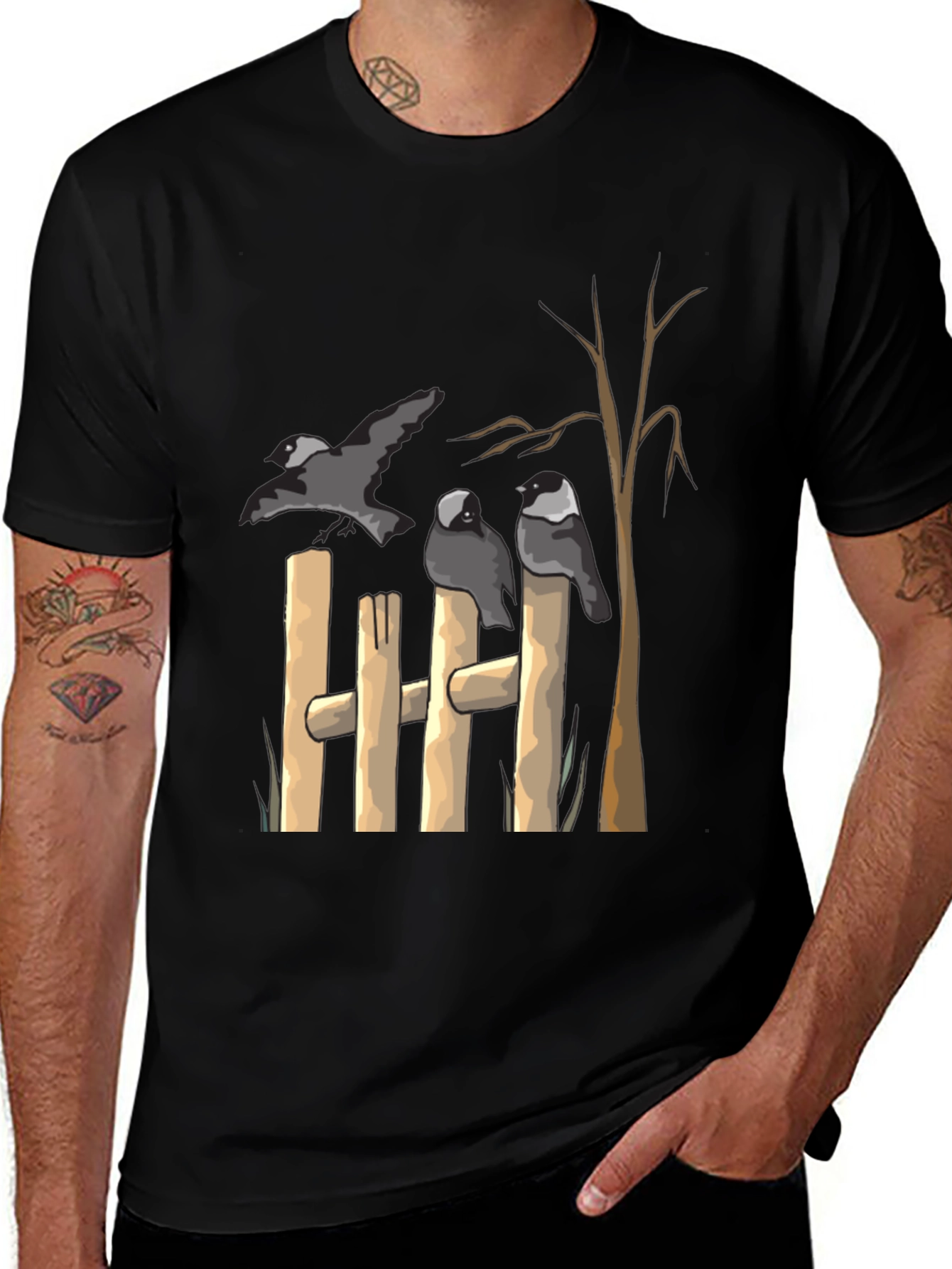 Crow Fence Graphic Tee - Black Cotton T-Shirt