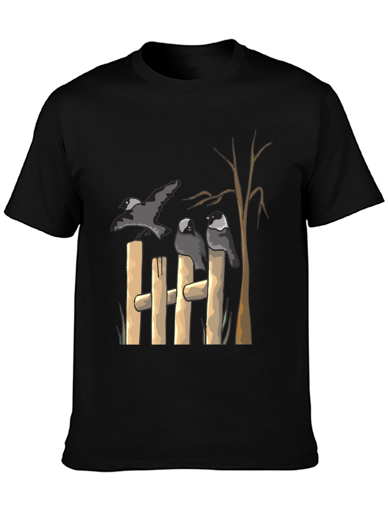 Crow Fence Graphic Tee - Black Cotton T-Shirt