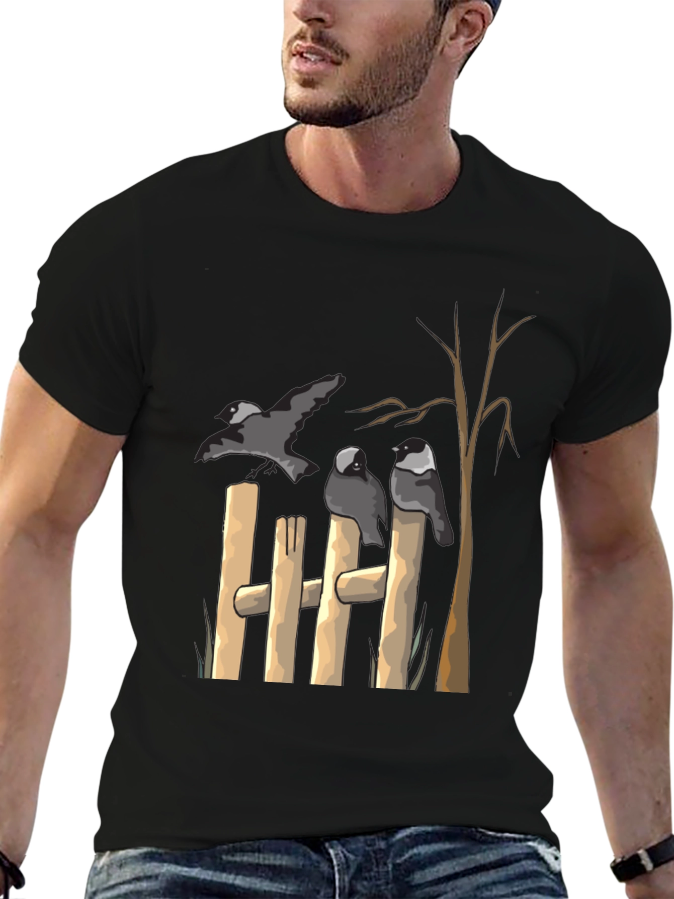 Crow Fence Graphic Tee - Black Cotton T-Shirt
