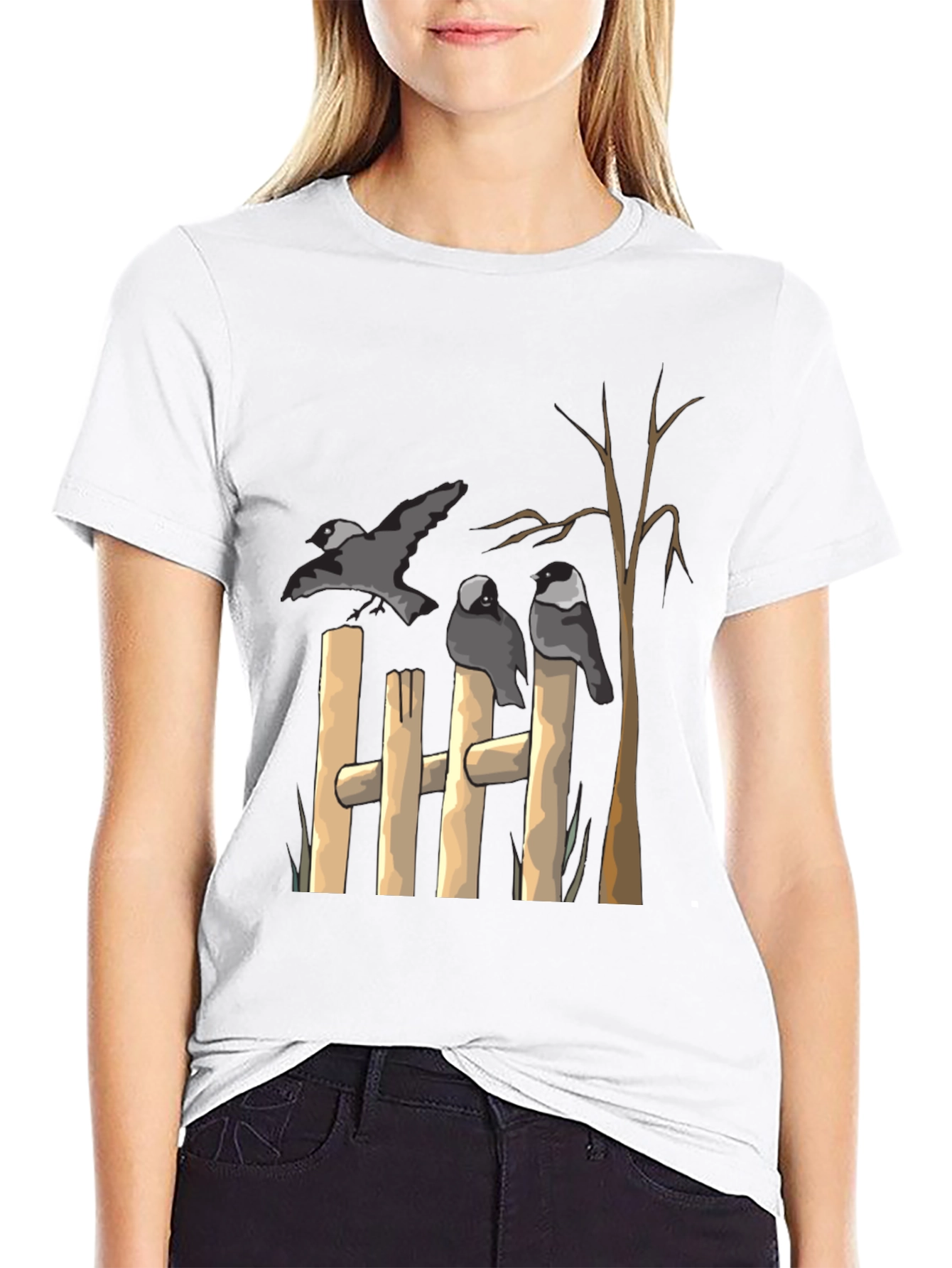 Crow Fence Graphic Tee - Black Cotton T-Shirt