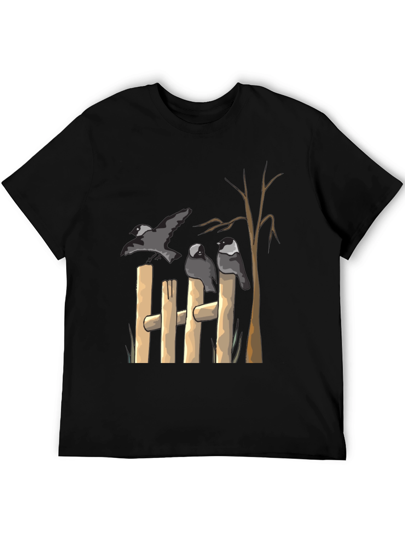 Crow Fence Graphic Tee - Black Cotton T-Shirt