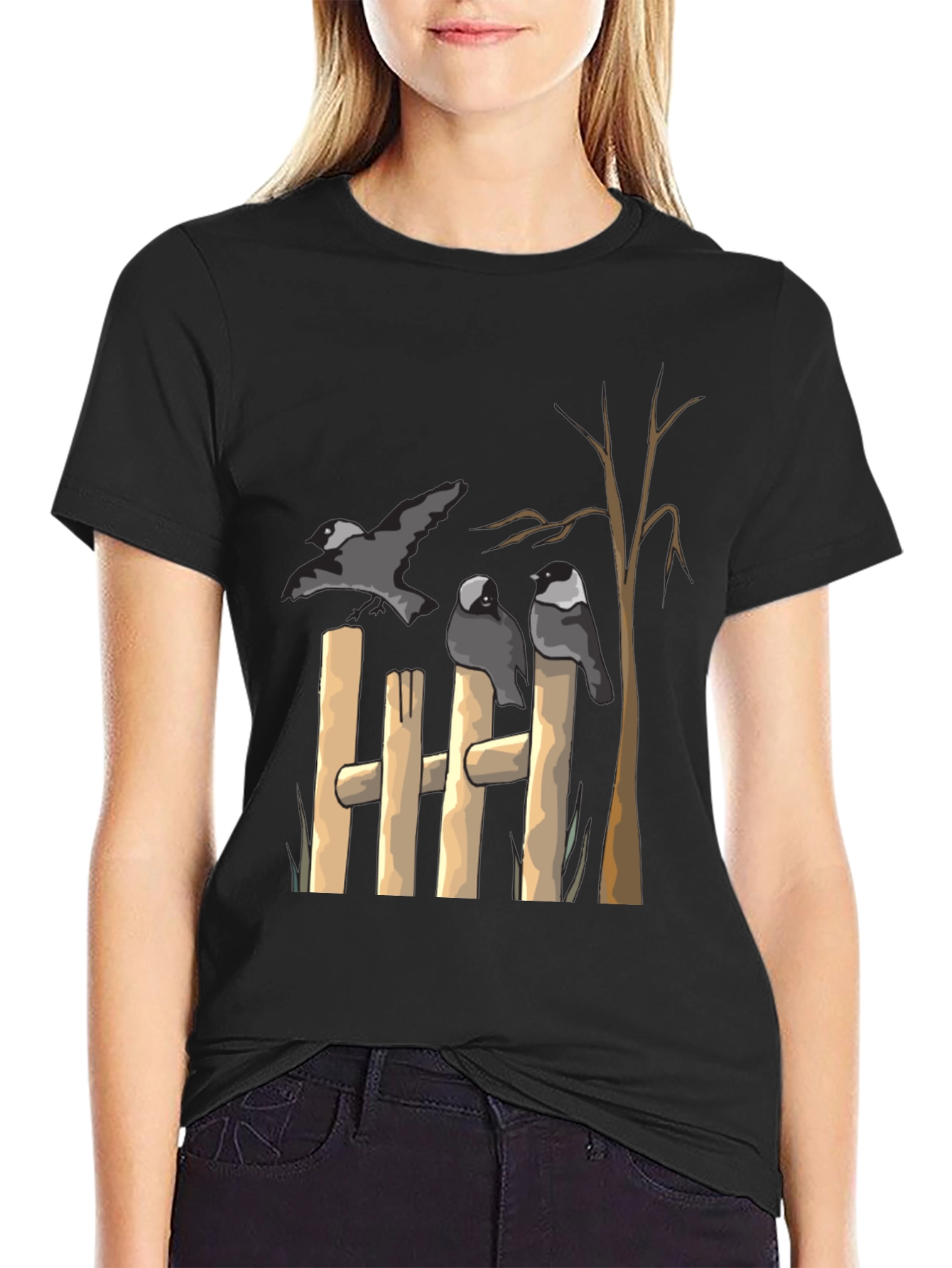 Crow Fence Graphic Tee - Black Cotton T-Shirt