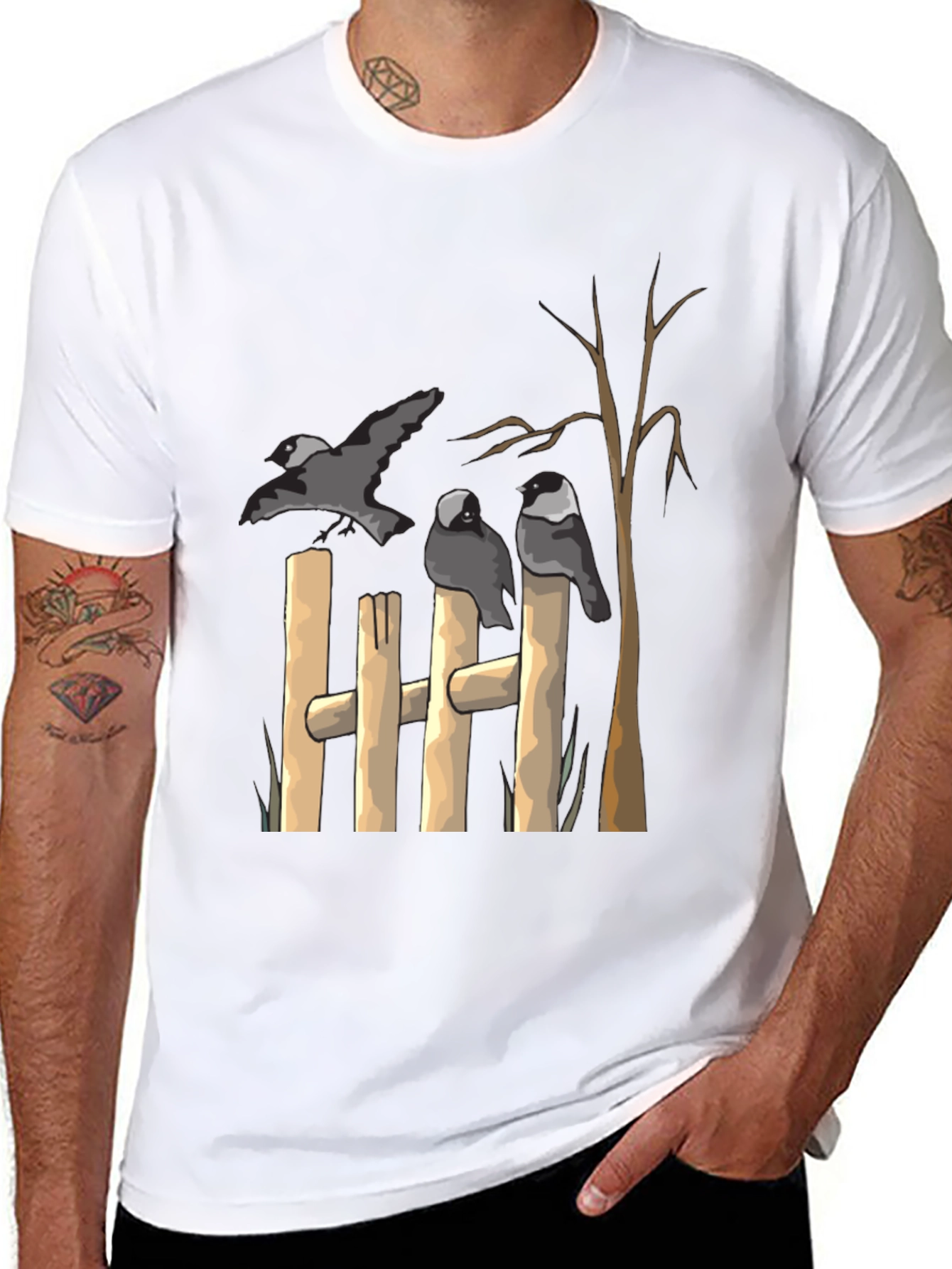 Crow Fence Graphic Tee - Black Cotton T-Shirt
