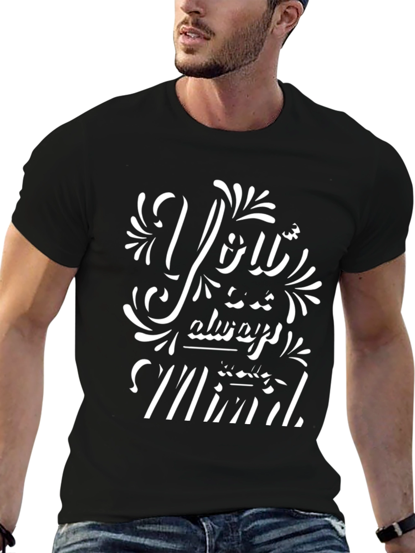 Stylish Black T-Shirt with White Graphic Design