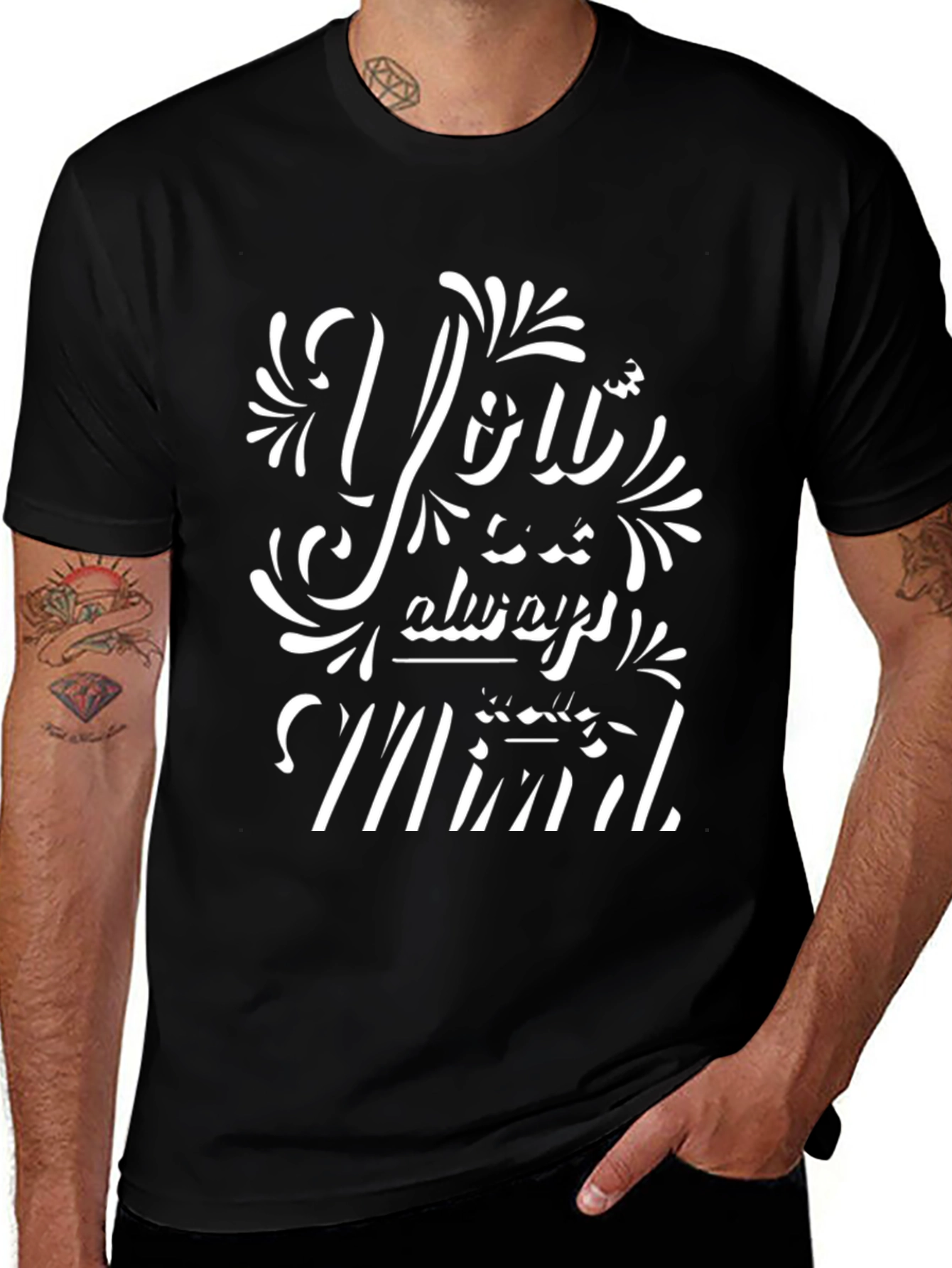 Stylish Black T-Shirt with White Graphic Design