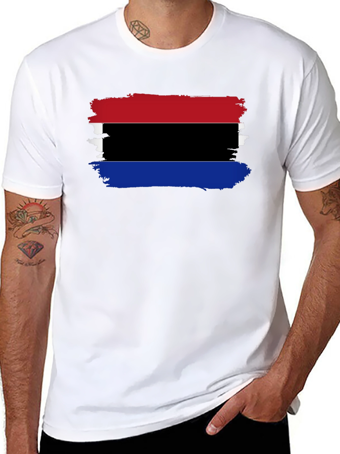 Distressed Striped Graphic Black T-Shirt