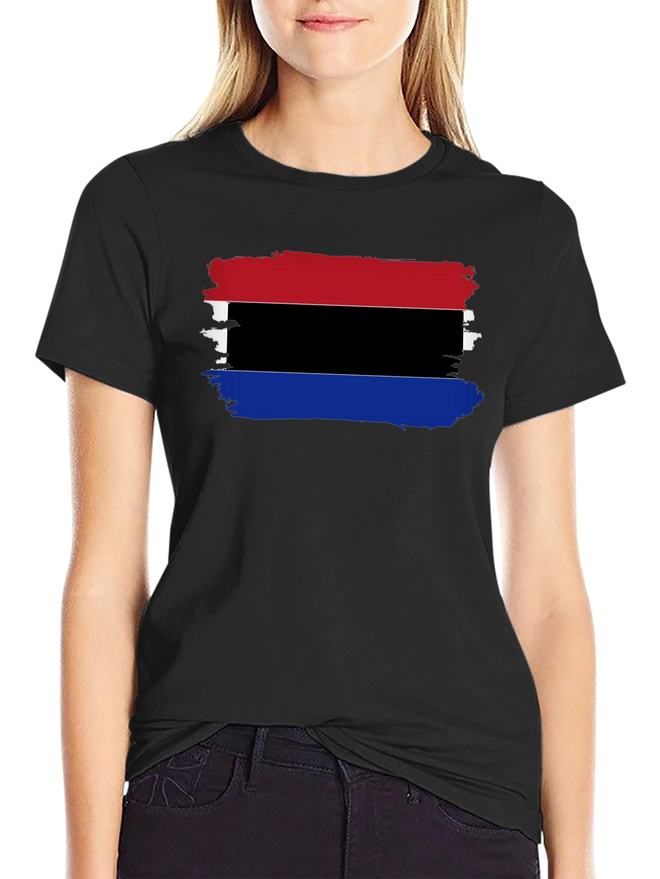 Distressed Striped Graphic Black T-Shirt