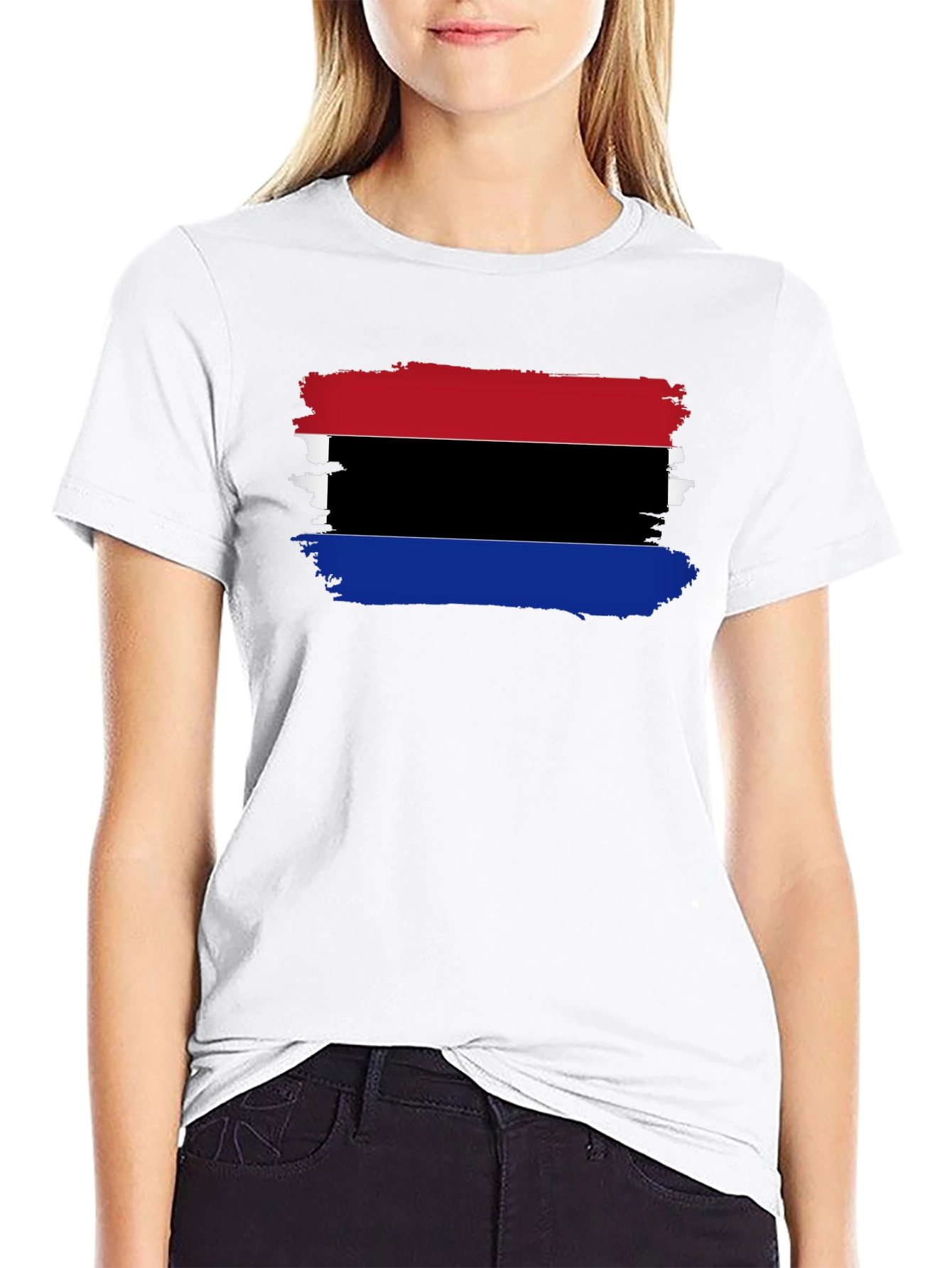 Distressed Striped Graphic Black T-Shirt