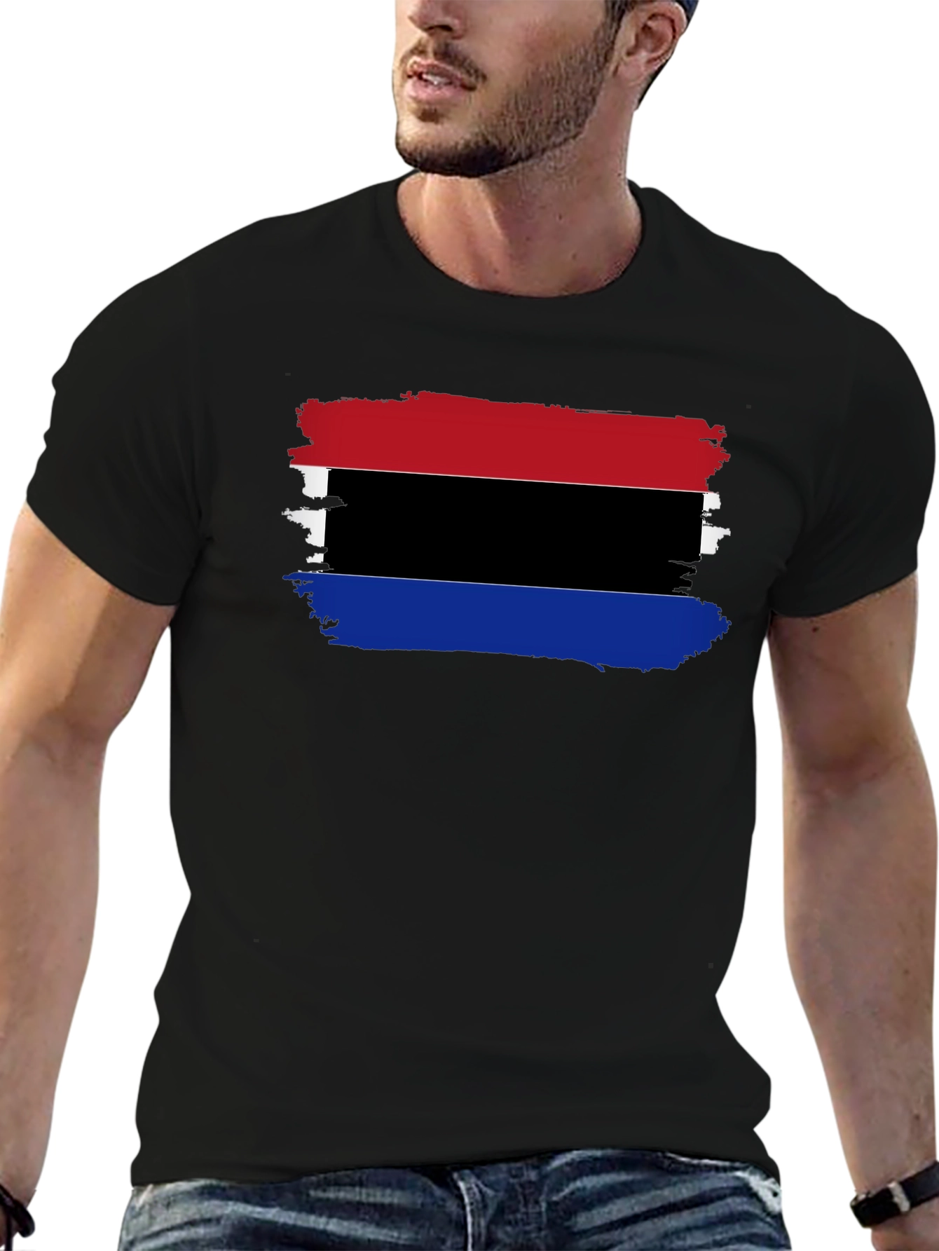Distressed Striped Graphic Black T-Shirt
