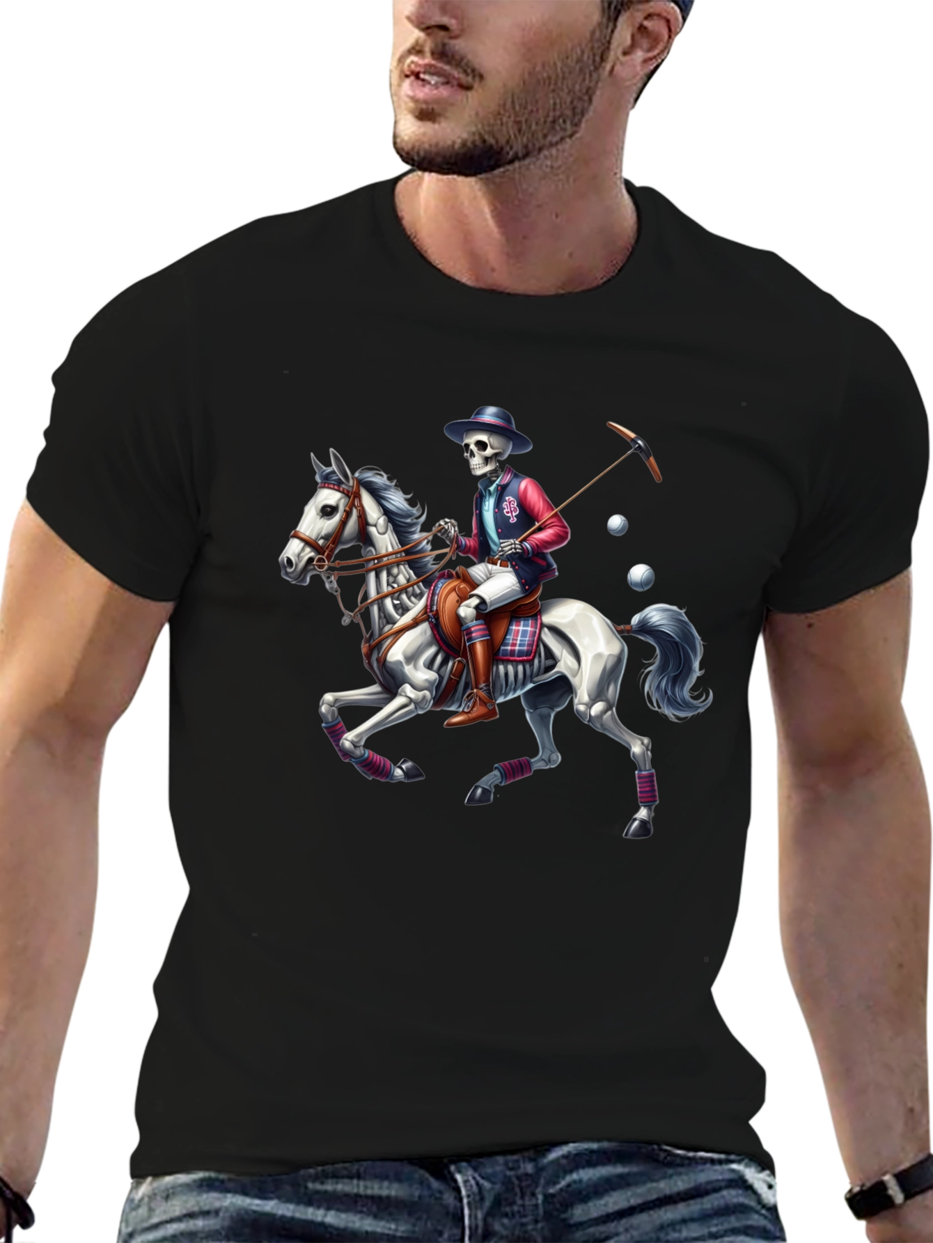 Skeleton Polo Player T-Shirt - Equestrian Style