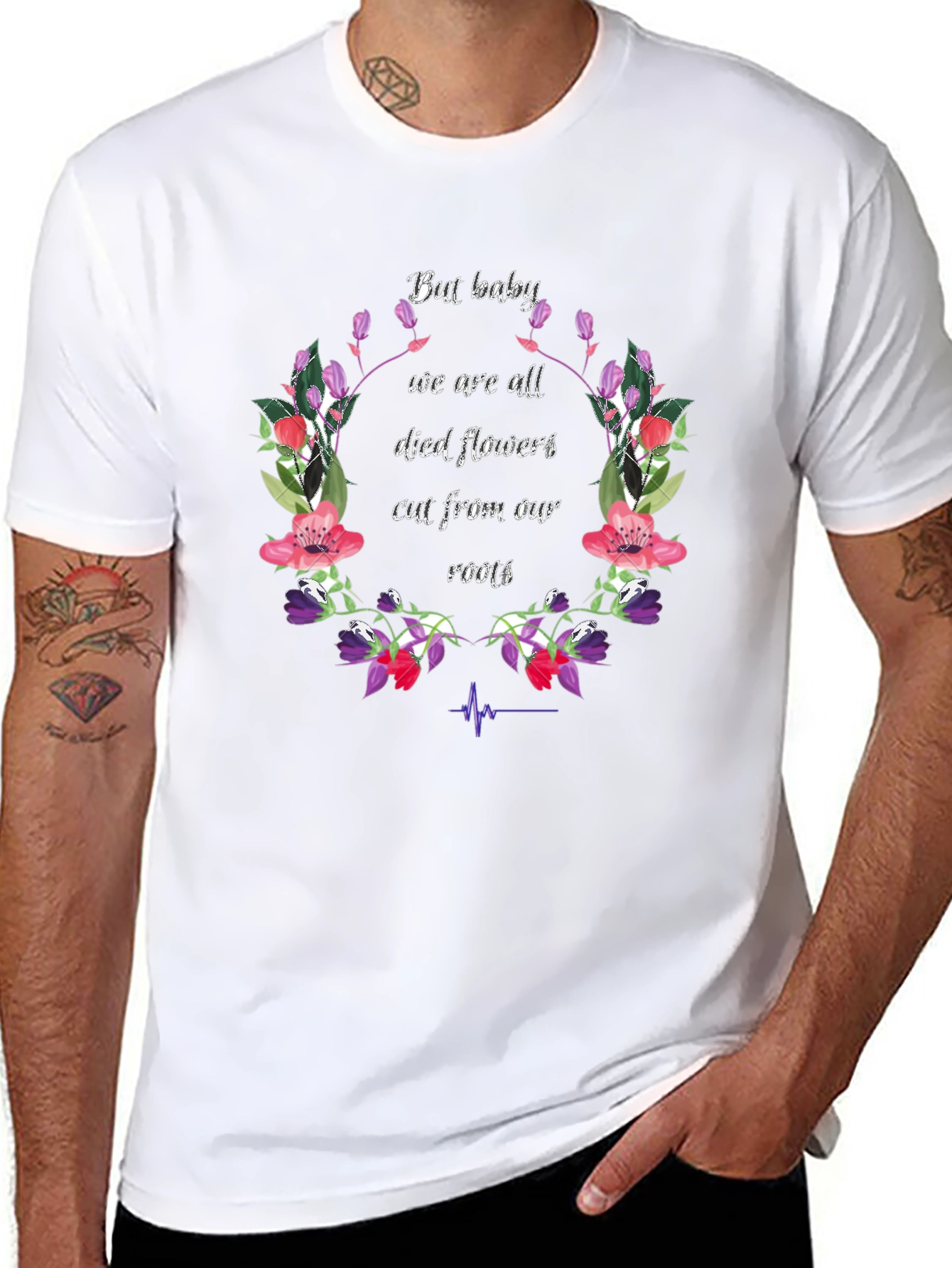 Floral Died Flowers Graphic Print Black T-Shirt
