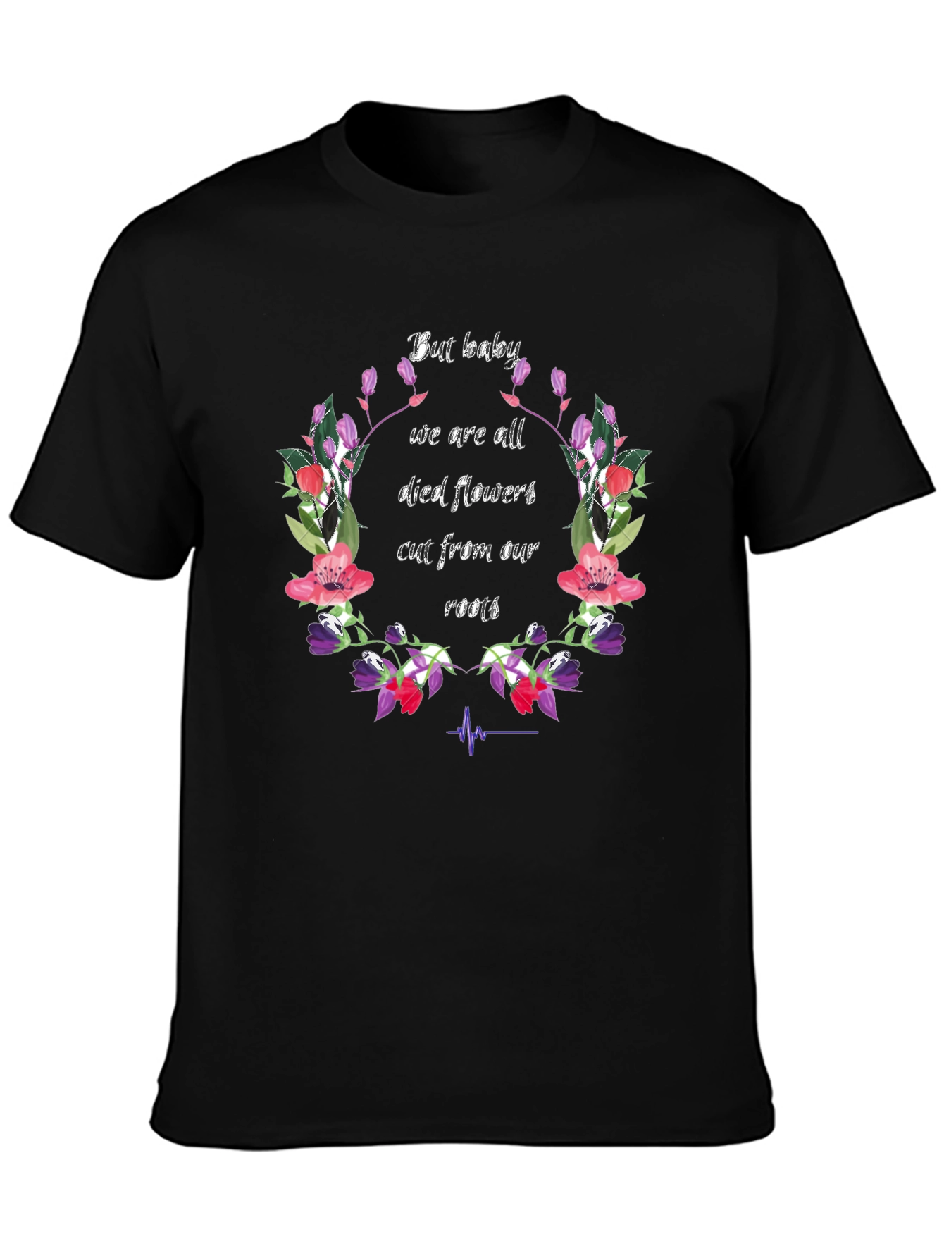 Floral Died Flowers Graphic Print Black T-Shirt