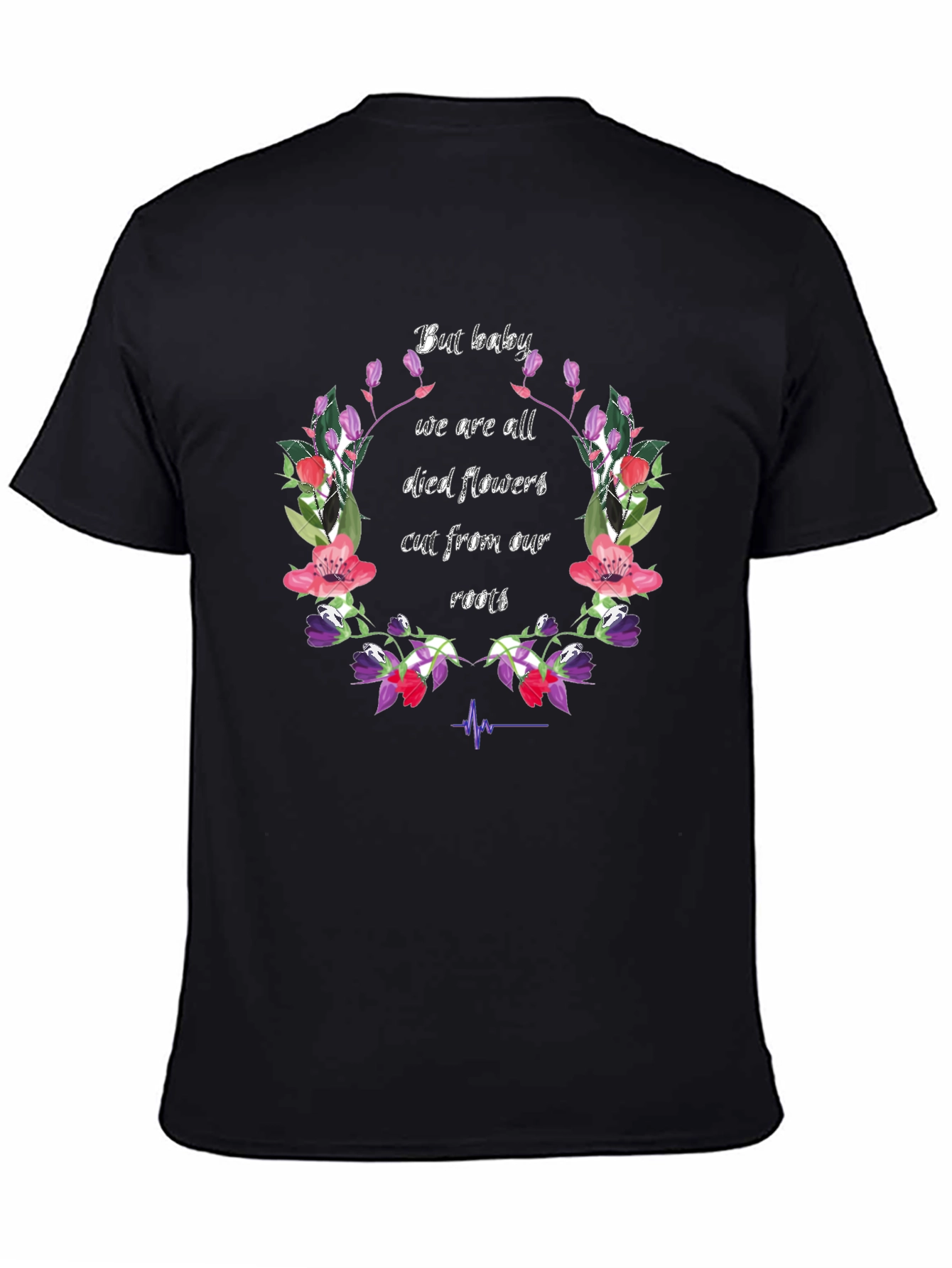 Floral Died Flowers Graphic Print Black T-Shirt