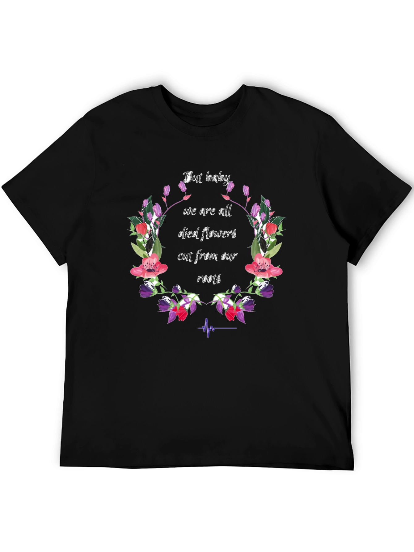 Floral Died Flowers Graphic Print Black T-Shirt