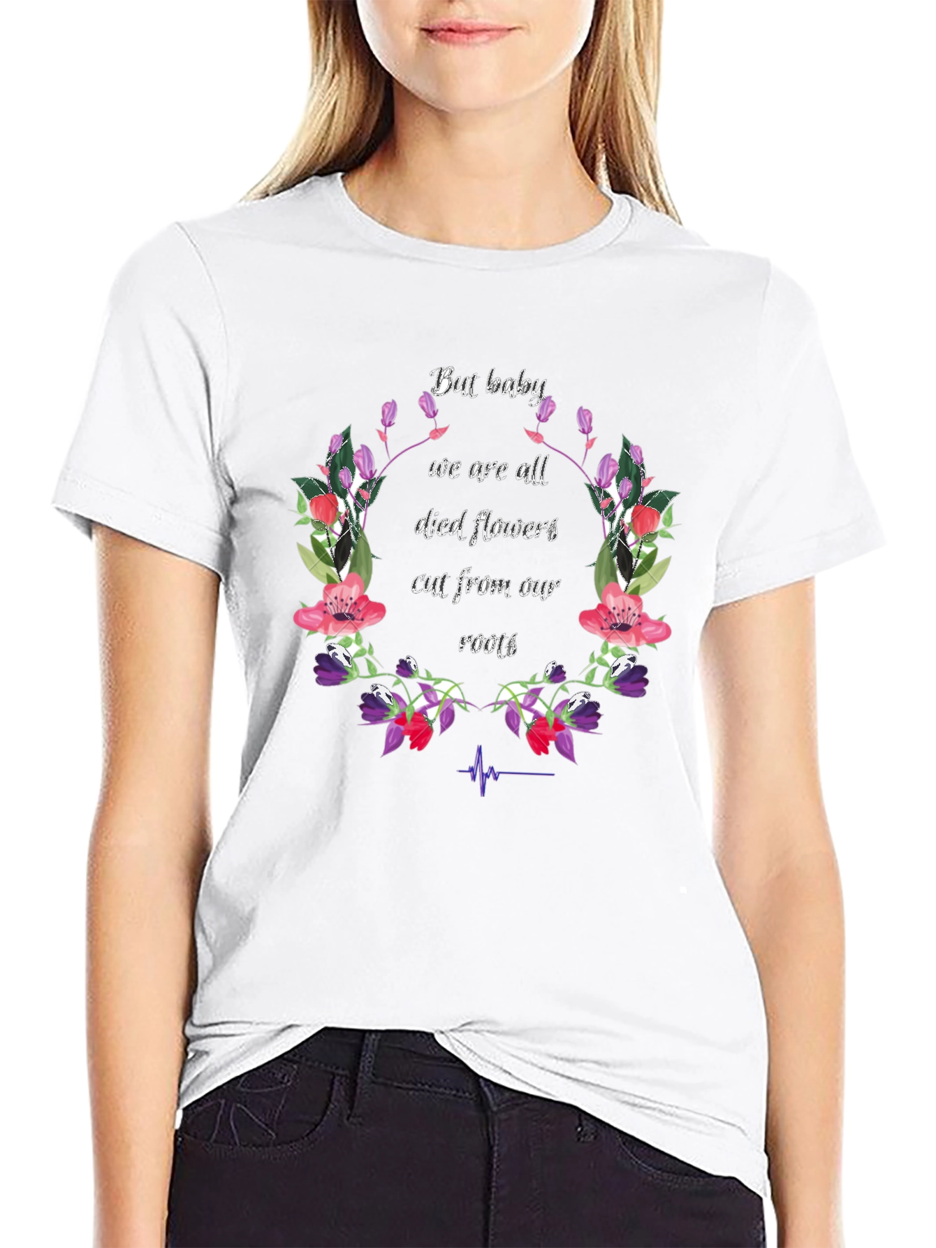 Floral Died Flowers Graphic Print Black T-Shirt