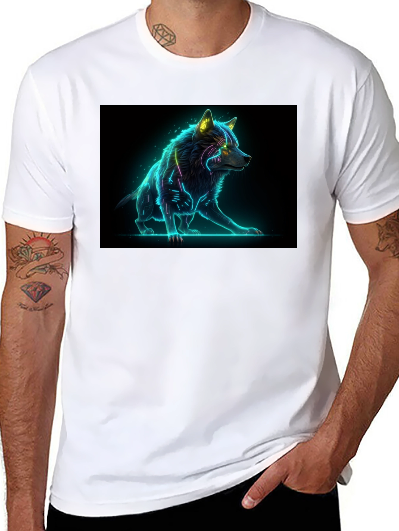 Cyber Wolf Graphic Tee - Black